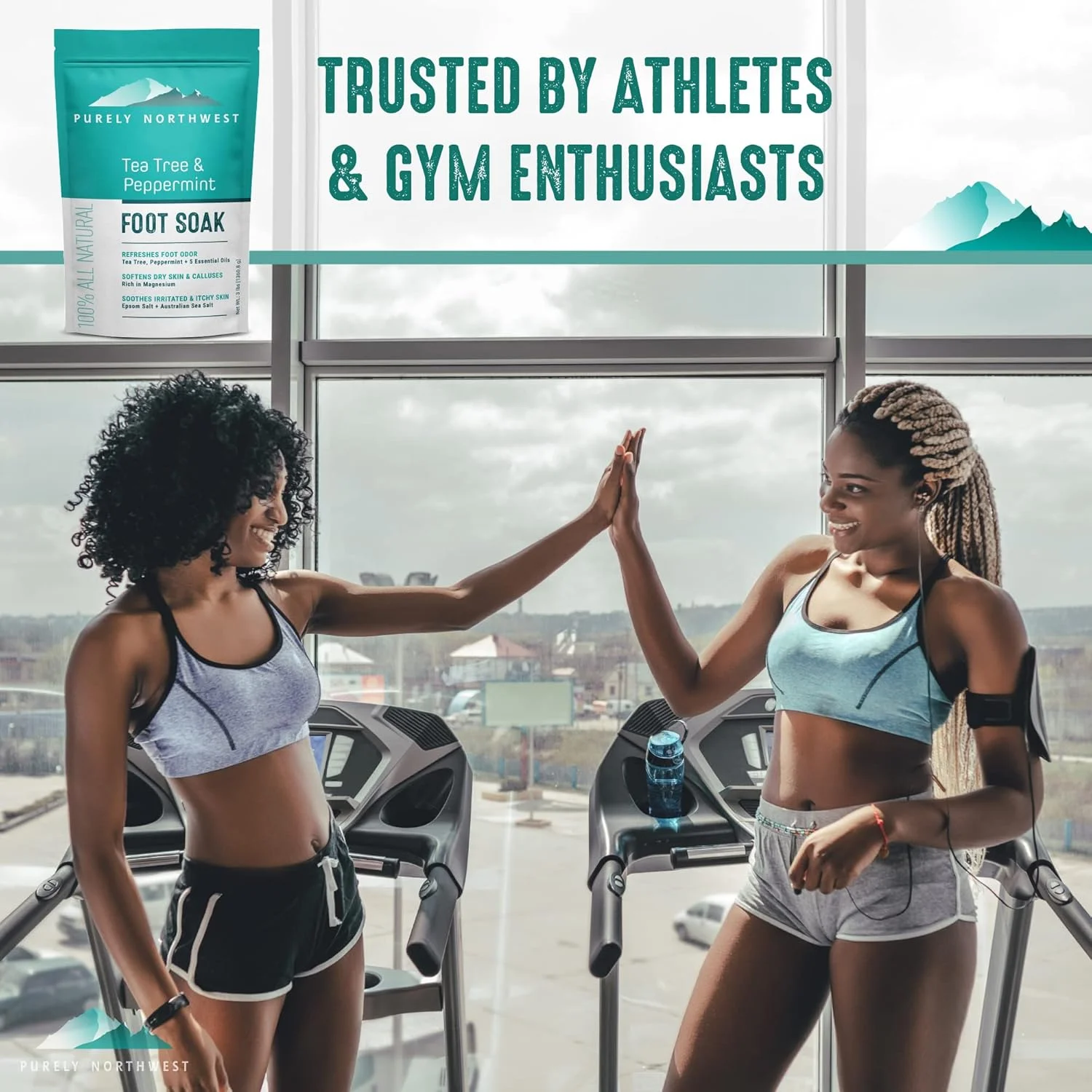 نمک حمام پا با روغن درخت چای، طراوت بخش پا و ناخن پا، تسکین دهنده پاشنه های خشک و پینه بسته، ایجاد حس نرمی، تمیزی و سلامت در پاها - کمک به رفع خستگی پا - 473 میلی لیتر (بسته 1 عددی)