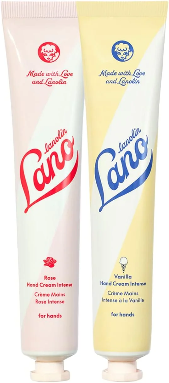 کرم دست دوتایی لانو لیپس - رز و وانیل - کرم دست آبرسان و مرطوب کننده برای پوست خشک، پوست ترک خورده، دست ها و کوتیکول ها (2 x 50ml)