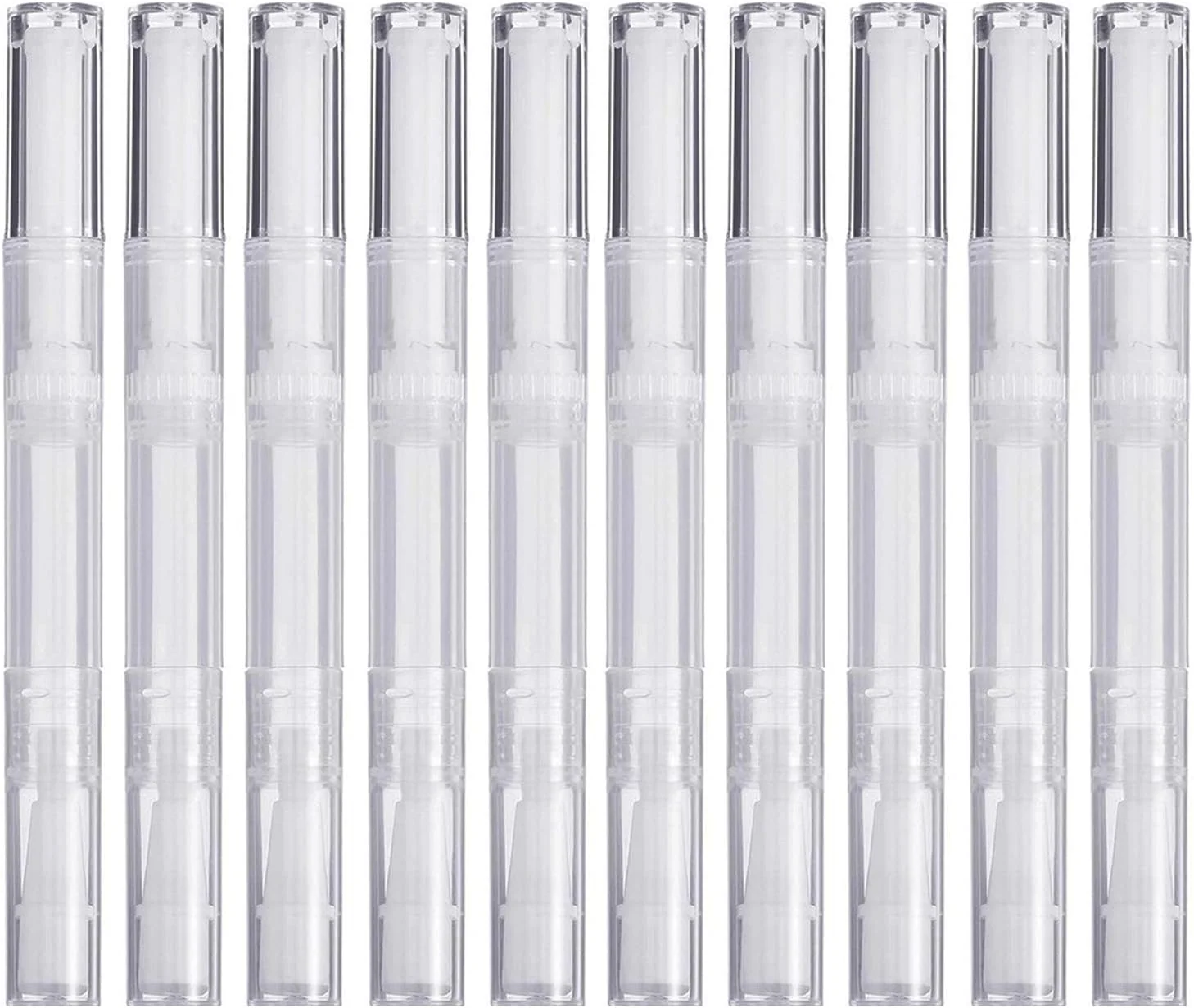 بسته 10 عددی قلم های پیچشی شفاف 3 میلی لیتری، قلم روغن کوتیکول ناخن خالی با نوک برس دار، ظروف اپلیکاتور براق کننده لب آرایشی، لوله مایع رشد مژه
