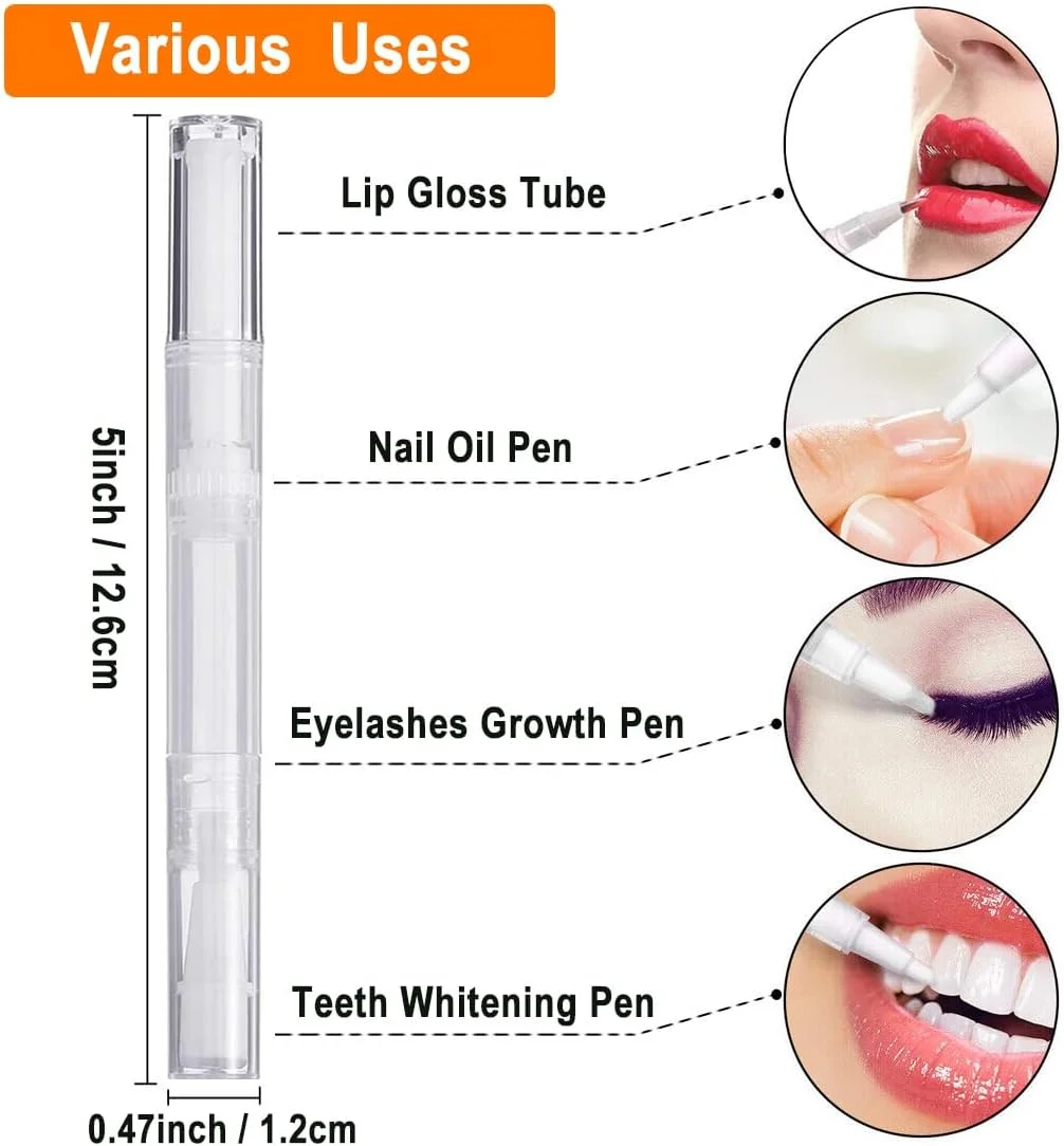 بسته 10 عددی قلم های پیچشی شفاف 3 میلی لیتری، قلم روغن کوتیکول ناخن خالی با نوک برس دار، ظروف اپلیکاتور براق کننده لب آرایشی، لوله مایع رشد مژه