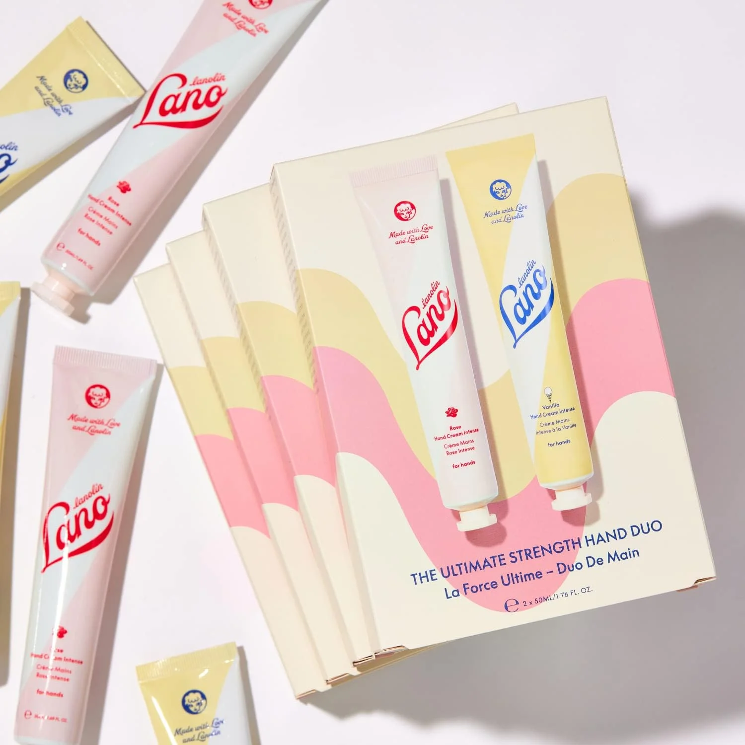 کرم دست دوتایی لانو لیپس - رز و وانیل - کرم دست آبرسان و مرطوب کننده برای پوست خشک، پوست ترک خورده، دست ها و کوتیکول ها (2 x 50ml)