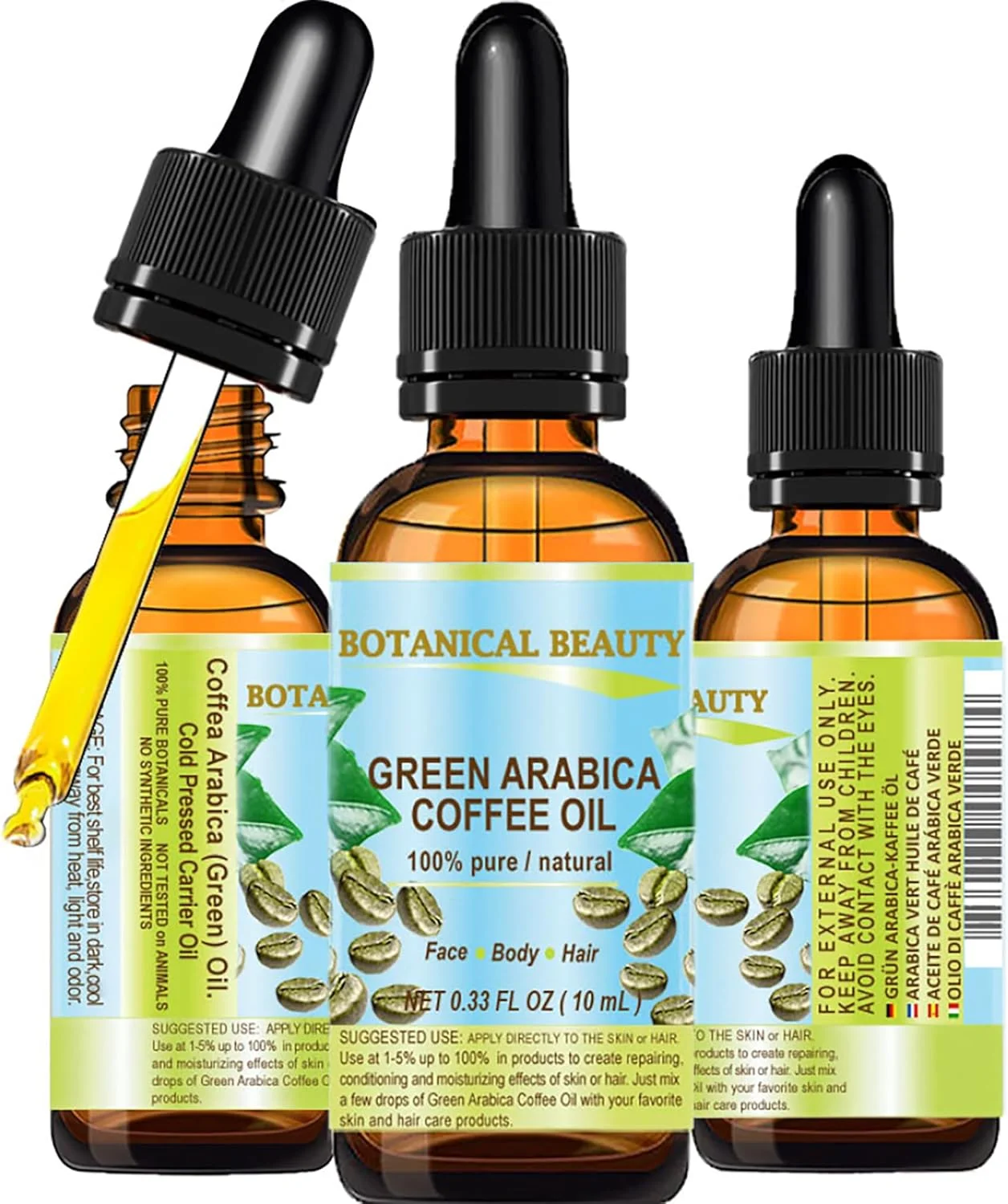 روغن قهوه عربی سبز برزیلی بوتانیکال بیوتی. 10 میلی لیتر. 100% خالص/کیفیت عالی. برای مراقبت از پوست، مو، لب و ناخن.