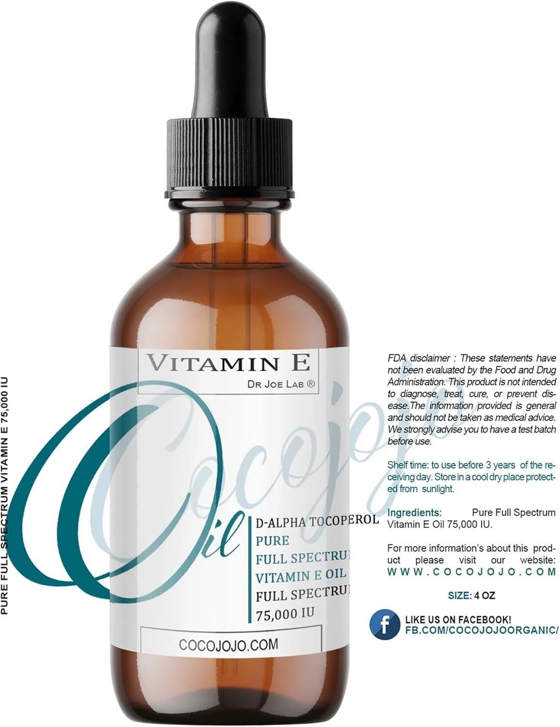 روغن ویتامین ای کوکوجوجو - 100% خالص و رقیق نشده، طیف کامل، آلفا توکوفرول، 75000 واحد بین المللی - شیشه 120 میلی لیتری و قطره چکان - برای پوست، مو، ناخن، مراقبت از بدن، روغن آبرسان و جوان کننده پوست - طبیعی ممتاز