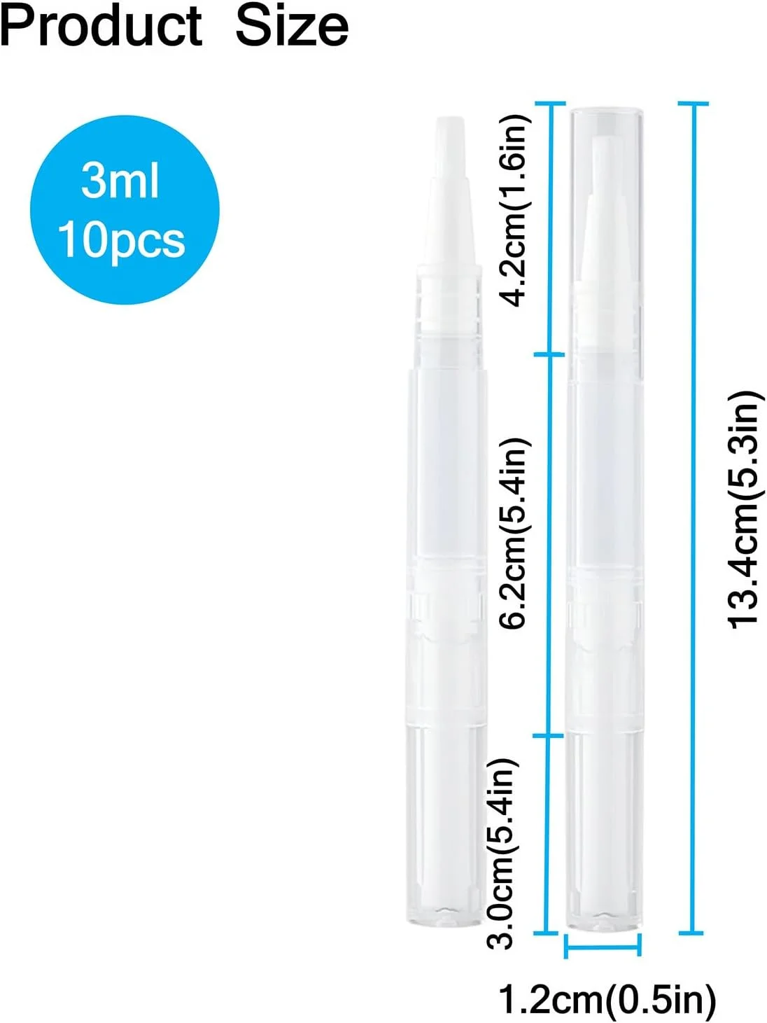 ۱۰ عدد قلم روغن ناخن خالی ۳ میلی لیتری با برس، قابل پر کردن مجدد، محفظه شفاف روغن کوتیکول، قلم های پیچشی مسافرتی شفاف برای مراقبت از ناخن، روغن های ضروری، براق کننده لب، مایع آرایشی DIY