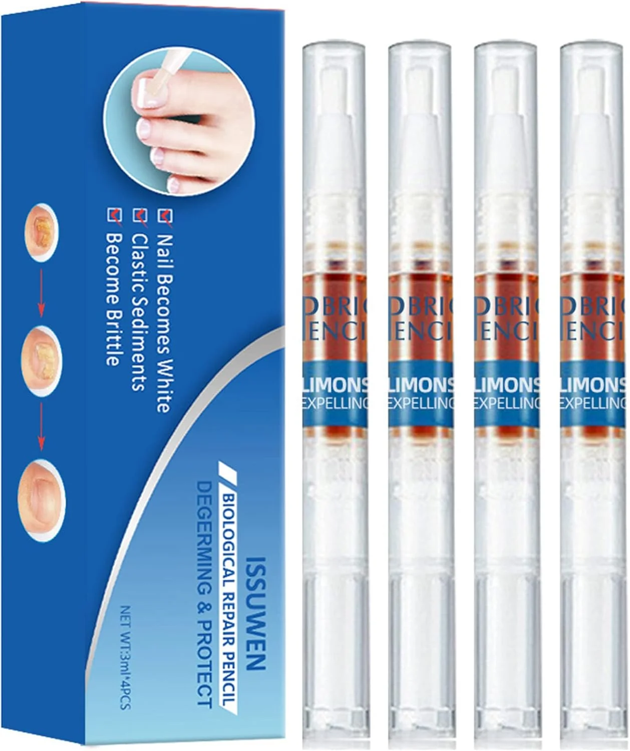 روغن کوتیکول مدادی ترمیم ناخن، 4 عدد درمان ضد قارچ ناخن برای ناخن های پا، روغن های مراقبت از ناخن، رفع تغییر رنگ و آسیب دیدگی ناخن ها