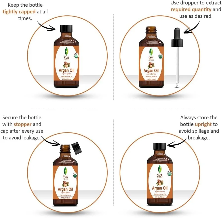 روغن آرگان ارگانیک SVA Organics، پرس سرد، 118 میلی لیتر، 100% خالص و طبیعی، روغن حامل درجه درمانی ممتاز و معتبر برای موهای درخشان، ریش، صورت، مراقبت از پوست خشک، مرطوب کننده بدن