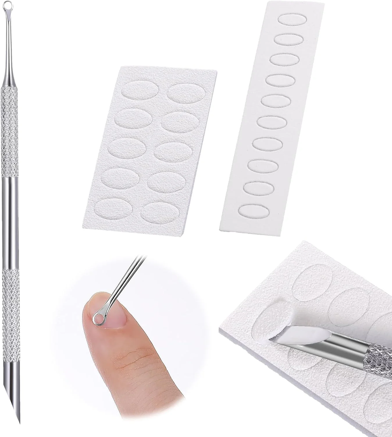 ابزار عقب‌راننده کوتیکول ناخن، استیل ضد زنگ، دو سر، از بین برنده پوست مرده، پاک کننده لاک ژل ناخن، ابزار تمیز کننده و لایه بردار کوتیکول به همراه ورق سنباده برای مانیکور و پدیکور