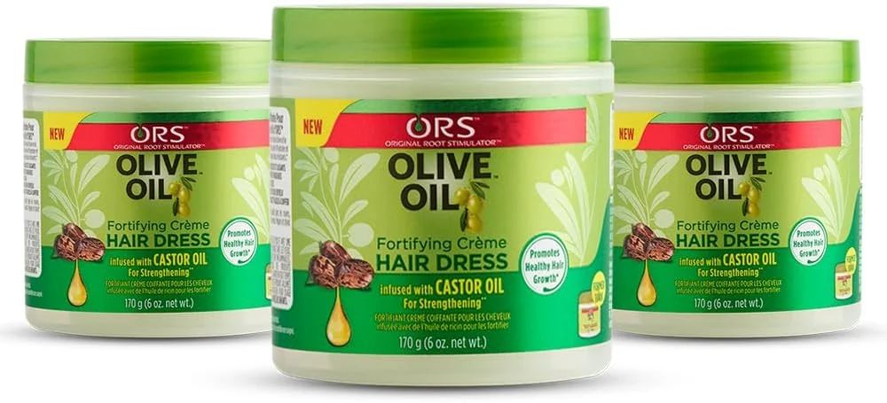 کرم تقویت کننده مو روغن زیتون ORS غنی شده با روغن کرچک برای تقویت مو، 177 میلی لیتر (بسته 3 عددی)