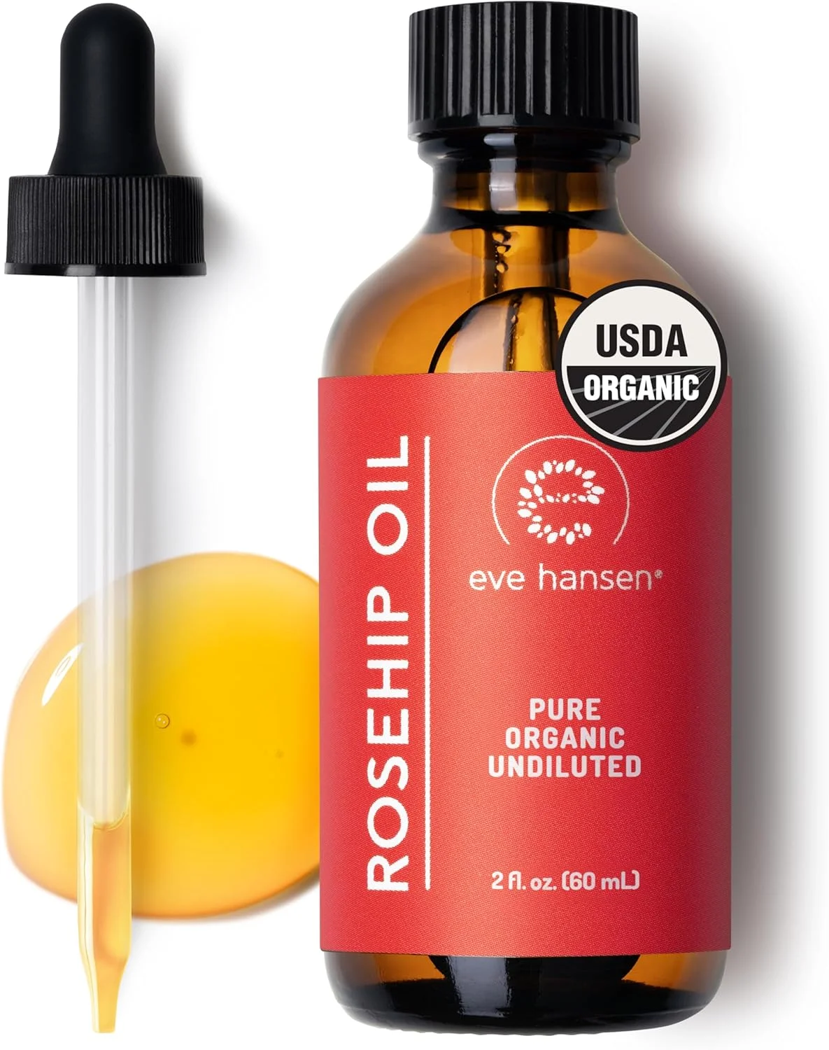 روغن گل رز ارگانیک تایید شده USDA برای صورت 60 میلی لیتر - روغن مرطوب کننده برای پوست، مو، ناخن - روغن صورت و بدن برای کاهش خطوط ریز/چین و چروک، جای زخم آکنه، رفع لکه های تیره - Eve Hansen