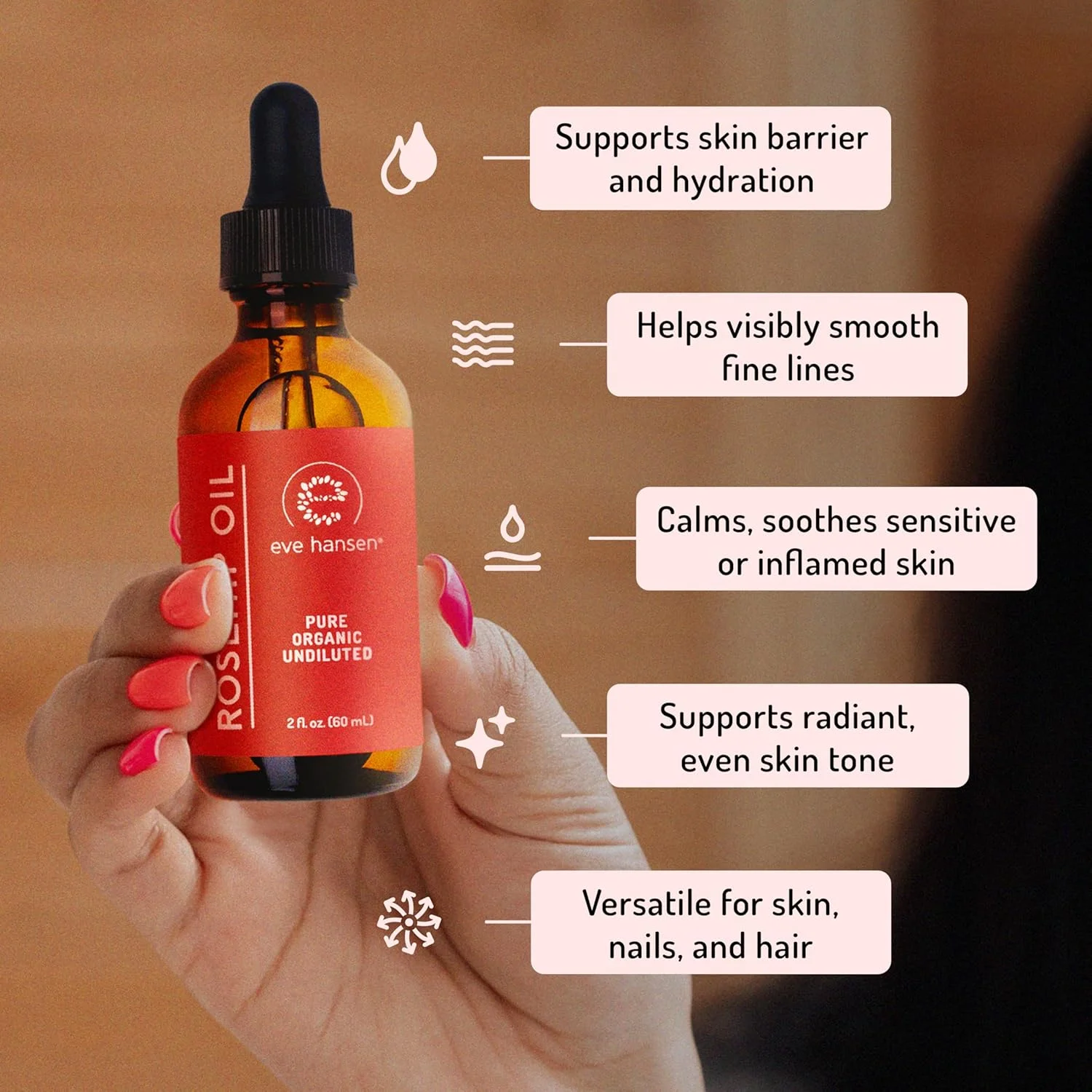 روغن گل رز ارگانیک تایید شده USDA برای صورت 60 میلی لیتر - روغن مرطوب کننده برای پوست، مو، ناخن - روغن صورت و بدن برای کاهش خطوط ریز/چین و چروک، جای زخم آکنه، رفع لکه های تیره - Eve Hansen روغن گل رز ارگانیک تایید شده USDA برای صورت 60 میلی لیتر - روغن مرطوب کننده برای پوست، مو، ناخن - روغن صورت و بدن برای کاهش خطوط ریز/چین و چروک، جای زخم آکنه، رفع لکه های تیره - Eve Hansen