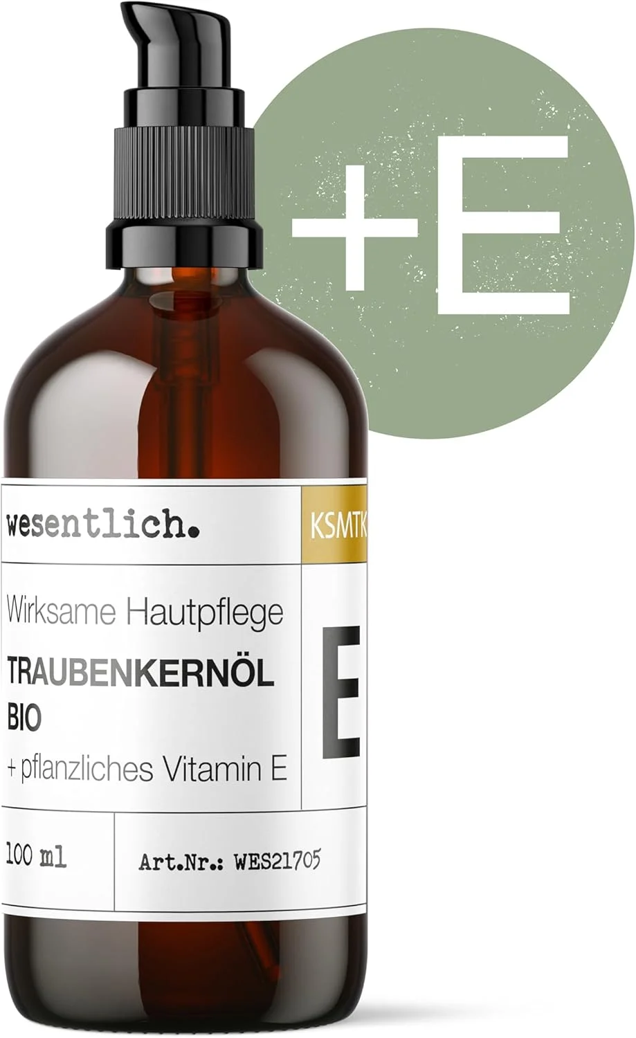 وسنلیش. روغن هسته انگور ارگانیک غنی شده با ویتامین ای، 100 میلی لیتر، طبیعی و پرس سرد، لوازم آرایشی برای صورت، پوست و ضد پیری، بطری شیشه ای با پمپ پخش کننده