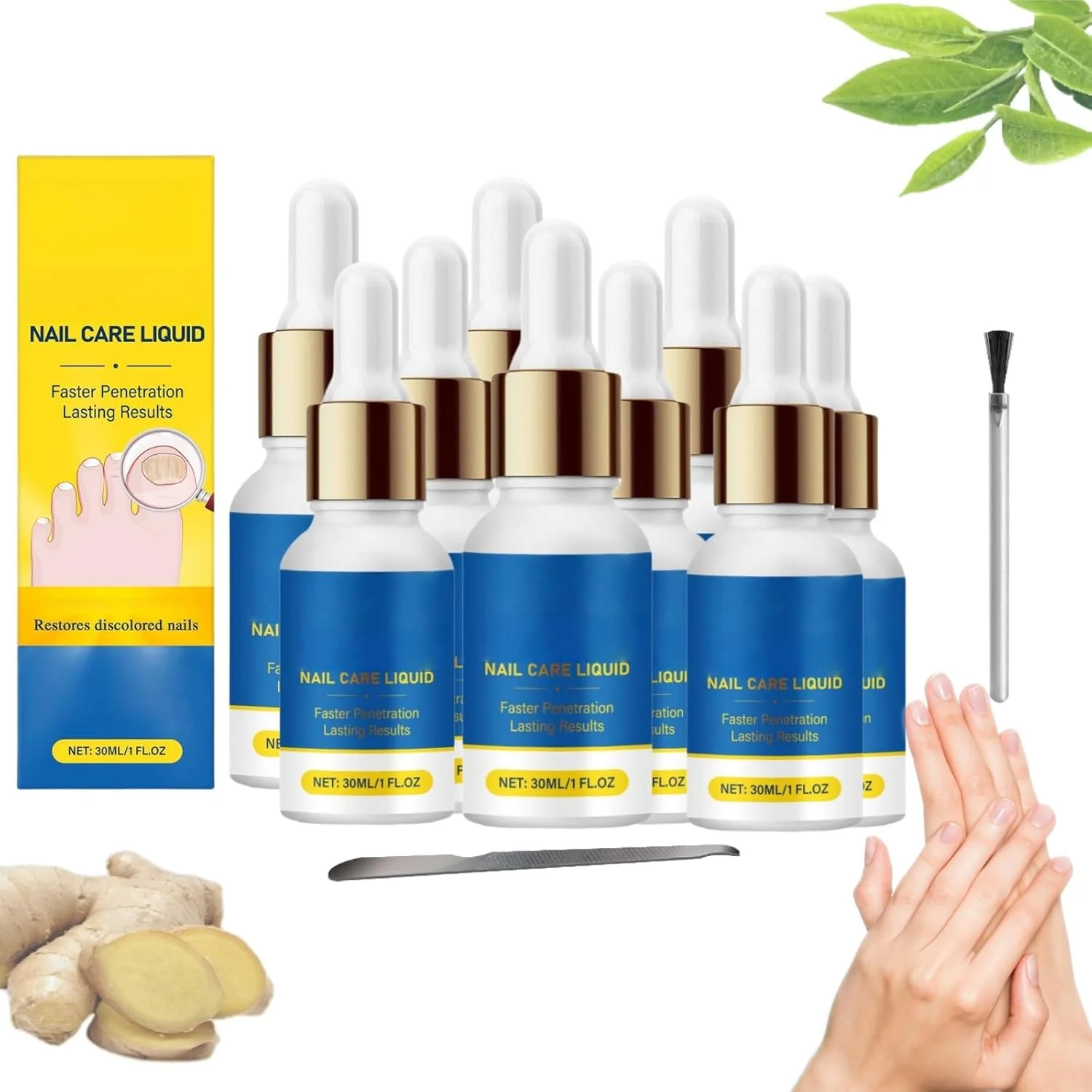 سرم رشد ناخن زنجبیلی - مایع مراقبت از ناخن با عصاره زنجبیل برای تقویت و تغذیه عمیق ناخن های ضخیم پا، ناخن های شکننده یا آسیب دیده | آبرسانی کوتیکول، افزایش درخشندگی (9 عدد)