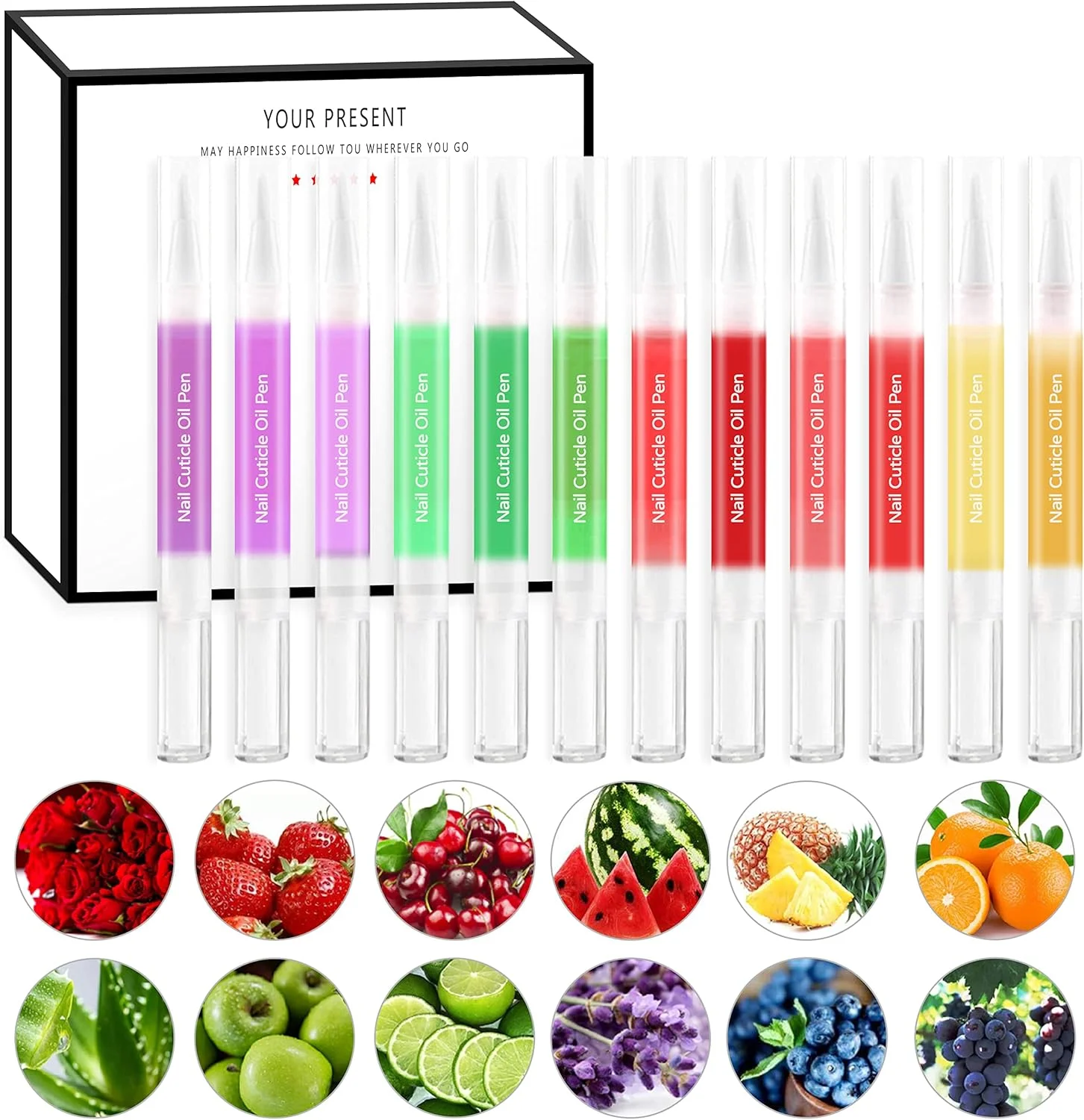 قلم روغن کوتیکول ناخن AIJIMEI، بسته 12 عددی، روغن مغذی ناخن با ویتامین ها، پولیش مرطوب کننده، قلم ترمیم کننده لاک ژل برای مراقبت از ناخن های ژلی