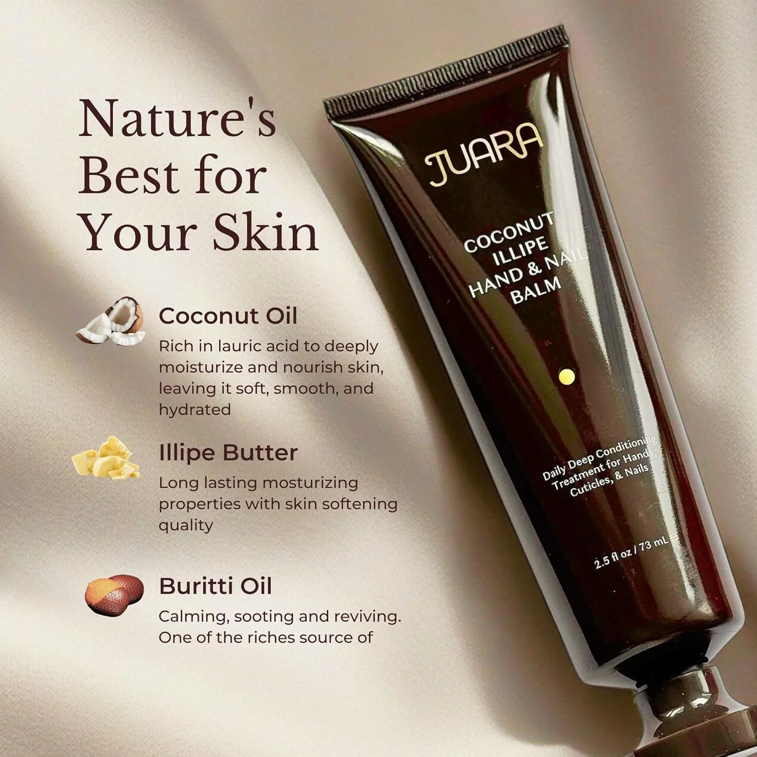کرم دست و ناخن روغن نارگیل JUARA - بالم دست و ناخن نارگیل ایلیپ - بالم ضد پیری دست، کوتیکول و ناخن برای انواع پوست - 100% فاقد پارابن، بدون تست حیوانی