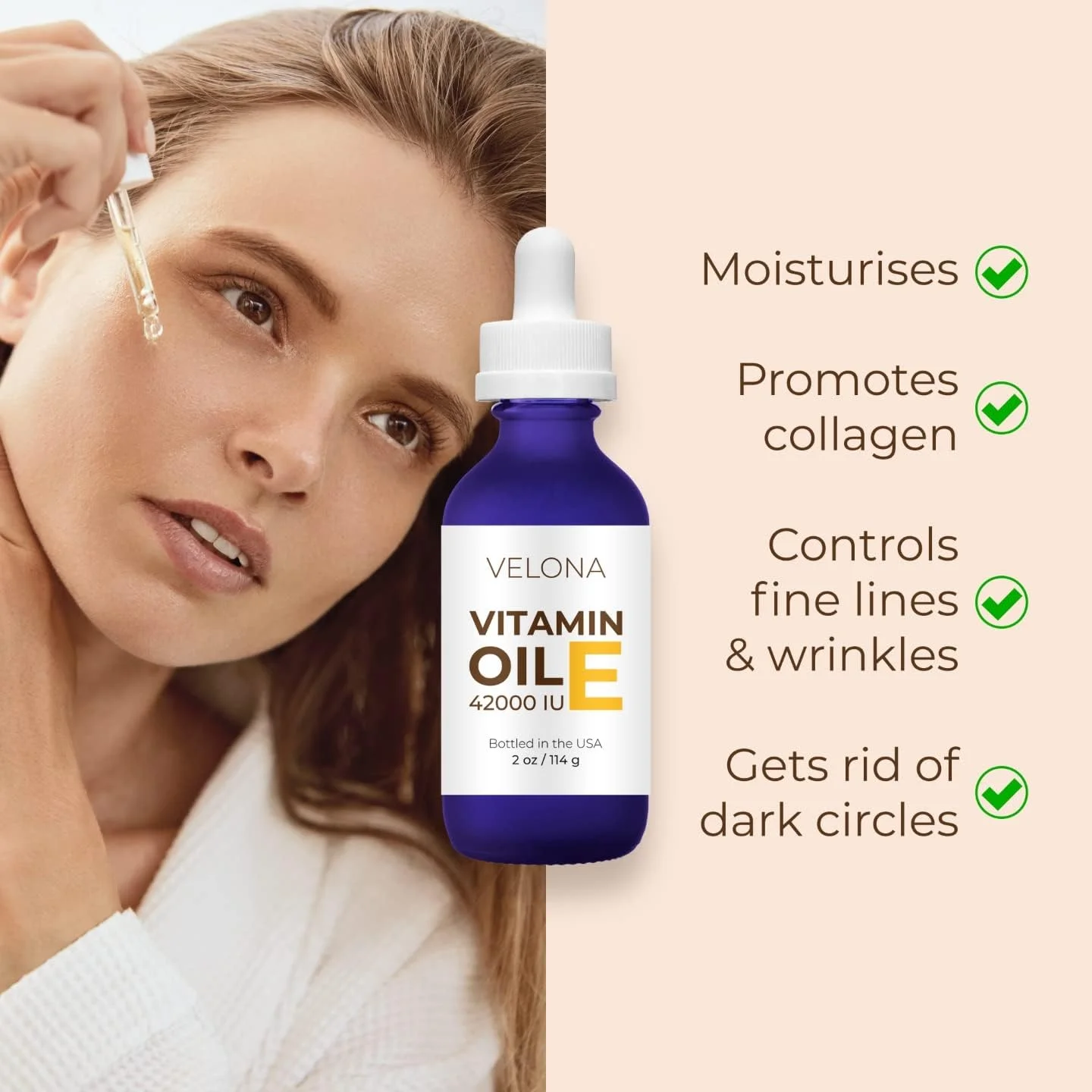 روغن ویتامین ای ولونا - 60 میلی لیتر | 42000 واحد بین المللی | 100% خالص و طبیعی | برای صورت، مو، بدن، مراقبت از پوست، ترک های پوستی، ناخن ها، کوتیکول ها، جای زخم | درجه غذایی و آرایشی | مرطوب کننده و بدون هگزان