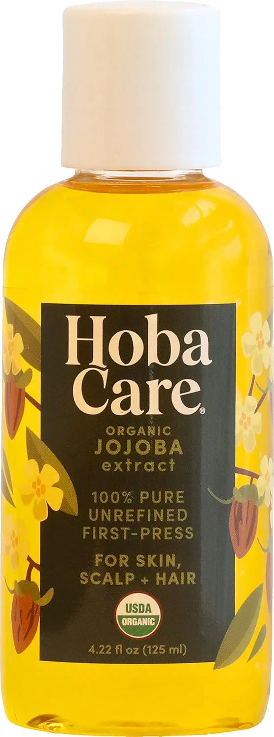 روغن جوجوبا ارگانیک تصفیه نشده HobaCare برای ناخن، کوتیکول، پوست خشک، ریش، ماساژ پوست سر - سایز مسافرتی کوچک، 100% خالص، بدون هگزان، روغن حامل طبیعی برای مراقبت از پوست، مو، مراقبت بعد از اصلاح (125 میلی لیتر)