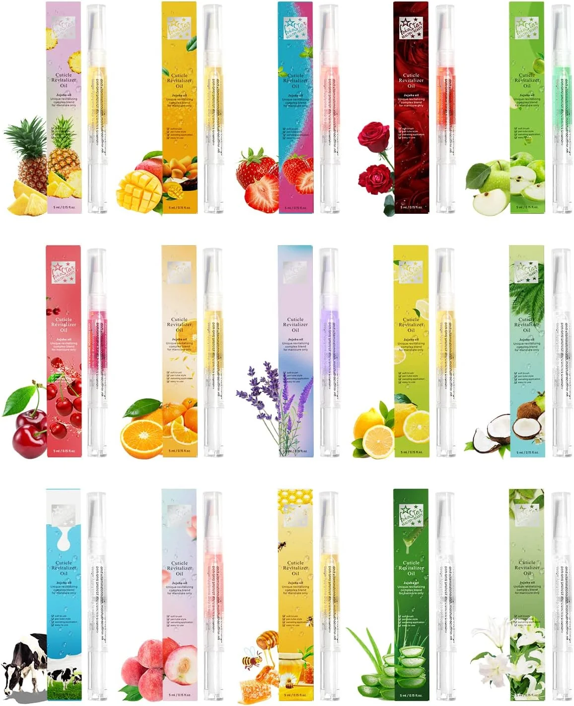 قلم روغن کوتیکول ناخن، کیت 15 عددی، لوازم ضروری مانیکور، تقویت کننده با رایحه های طبیعی مختلف، لوازم ترمیم کننده آبرسان سالن و اسپا