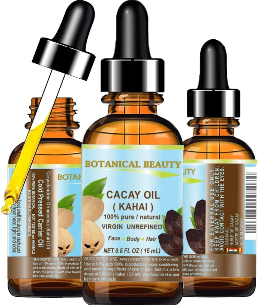 روغن کاکای (Kahai) بوتانیکال بیوتی 100% خالص طبیعی بکر تصفیه نشده رشد وحشی، روغن صورت ضد پیری و ضد چروک، غنی از مواد مغذی رتینول طبیعی ویتامین A، E. 0.5 Fl.oz.- 15 ml