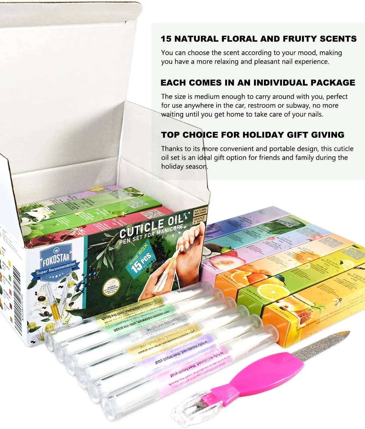 قلم روغن کوتیکول ناخن، کیت 15 عددی، لوازم ضروری مانیکور، تقویت کننده با رایحه های طبیعی مختلف، لوازم ترمیم کننده آبرسان سالن و اسپا