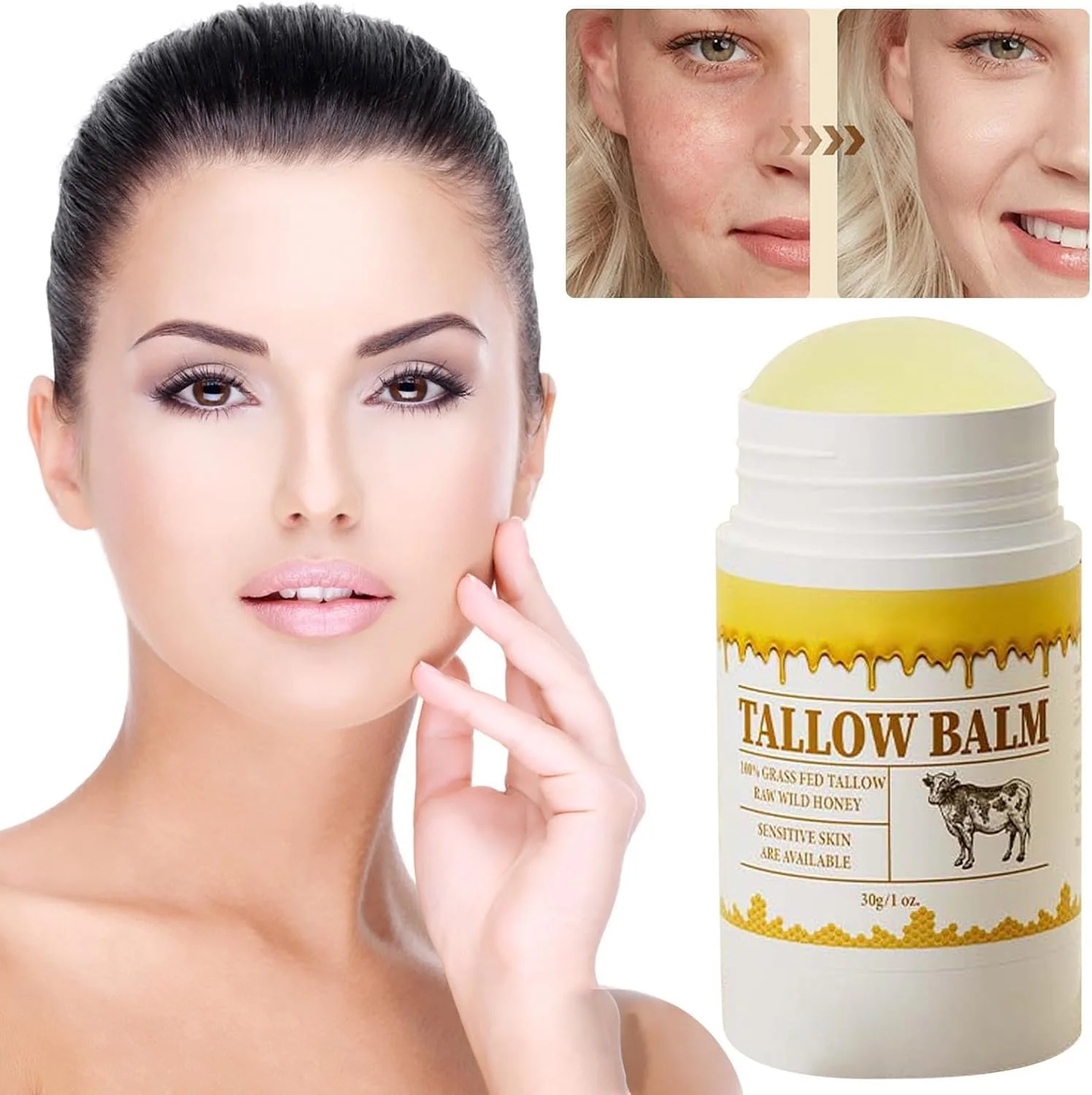 استیک مرطوب کننده روغن حیوانی، بالم روغن حیوانی و عسل مانوکا، بالم استیک روغن حیوانی تغذیه شده با علف، مرطوب کننده و آبرسان پوست خشک، مرطوب کننده صورت روغن حیوانی ارگانیک برای پوست (2 عدد، 1 اونس)