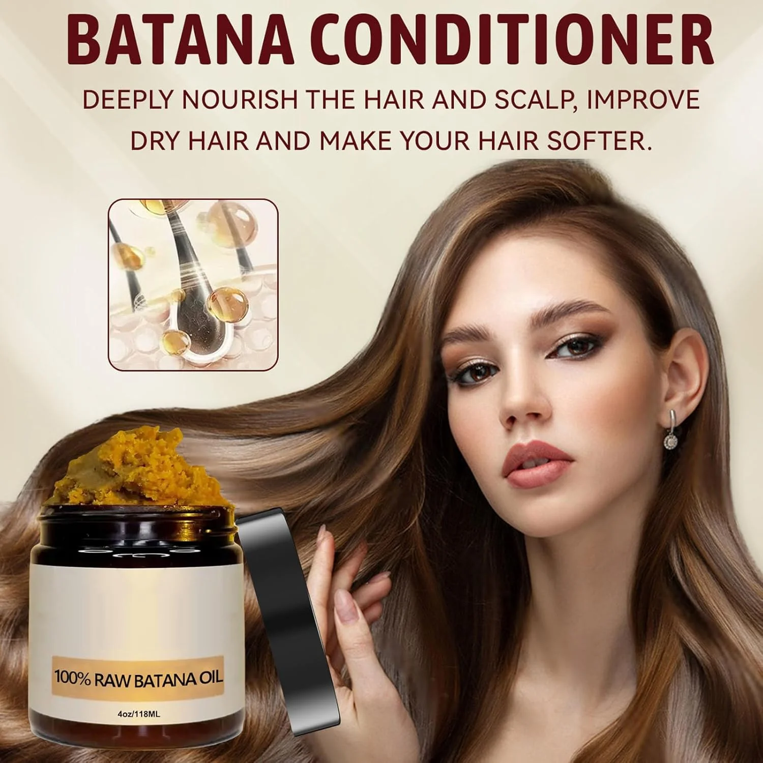 روغن باتانا برای رشد مو، ۱۰۰% روغن باتانای خالص، تغذیه طبیعی مو و پوست سر، آبرسانی عمیق، تقویت ریشه، بهبود بافت و حالت پذیری، روغن باتانای خام تصفیه نشده از هندوراس