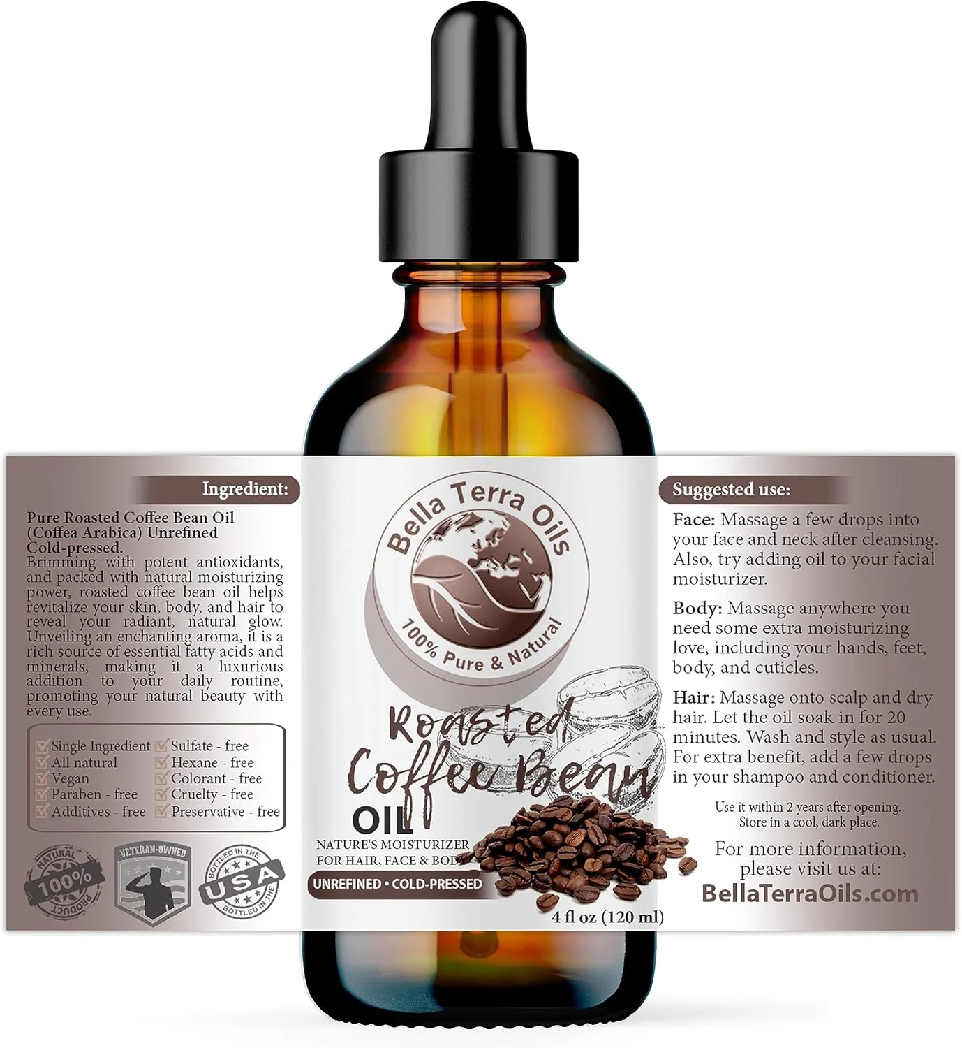 روغن دانه قهوه برشته شده جدید. ۱۲۰ میلی لیتر، پرس سرد، تصفیه نشده، ارگانیک، ۱۰۰٪ خالص، غنی از آنتی اکسیدان، بدون هگزان، بهبود سیاهی دور چشم، مرطوب کننده طبیعی. برای مو، پوست، ناخن، ترک های پوستی...