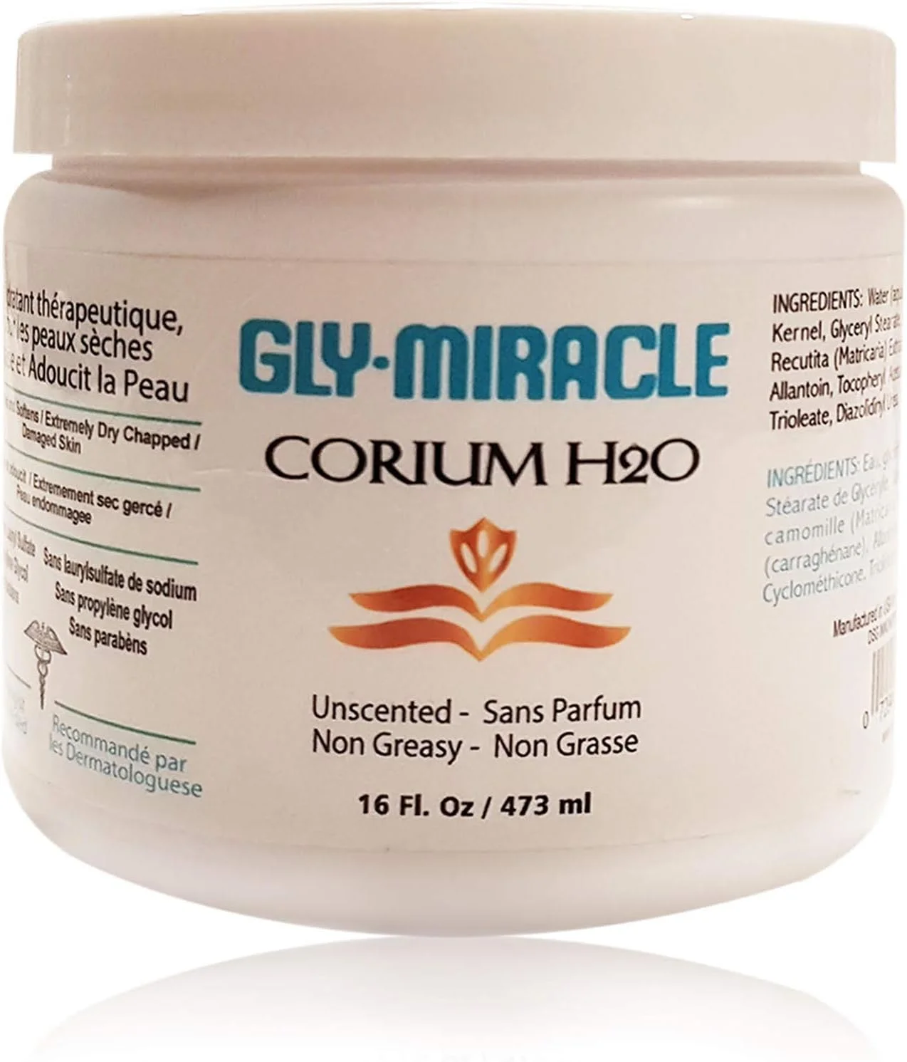 مرطوب کننده پوست GLY MIRACLE CORIUM H2O بدون پارابن برای پوست های حساس، ظرف 473 میلی لیتری، کرم عمیق، مغذی و مرطوب کننده برای اگزما، پسوریازیس، پوست خشک بدون عطر