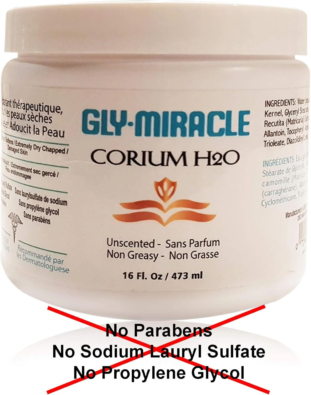 مرطوب کننده پوست GLY MIRACLE CORIUM H2O بدون پارابن برای پوست های حساس، ظرف 473 میلی لیتری، کرم عمیق، مغذی و مرطوب کننده برای اگزما، پسوریازیس، پوست خشک بدون عطر مرطوب کننده پوست GLY MIRACLE CORIUM H2O بدون پارابن برای پوست های حساس، ظرف 473 میلی لیتری، کرم عمیق، مغذی و مرطوب کننده برای اگزما، پسوریازیس، پوست خشک بدون عطر