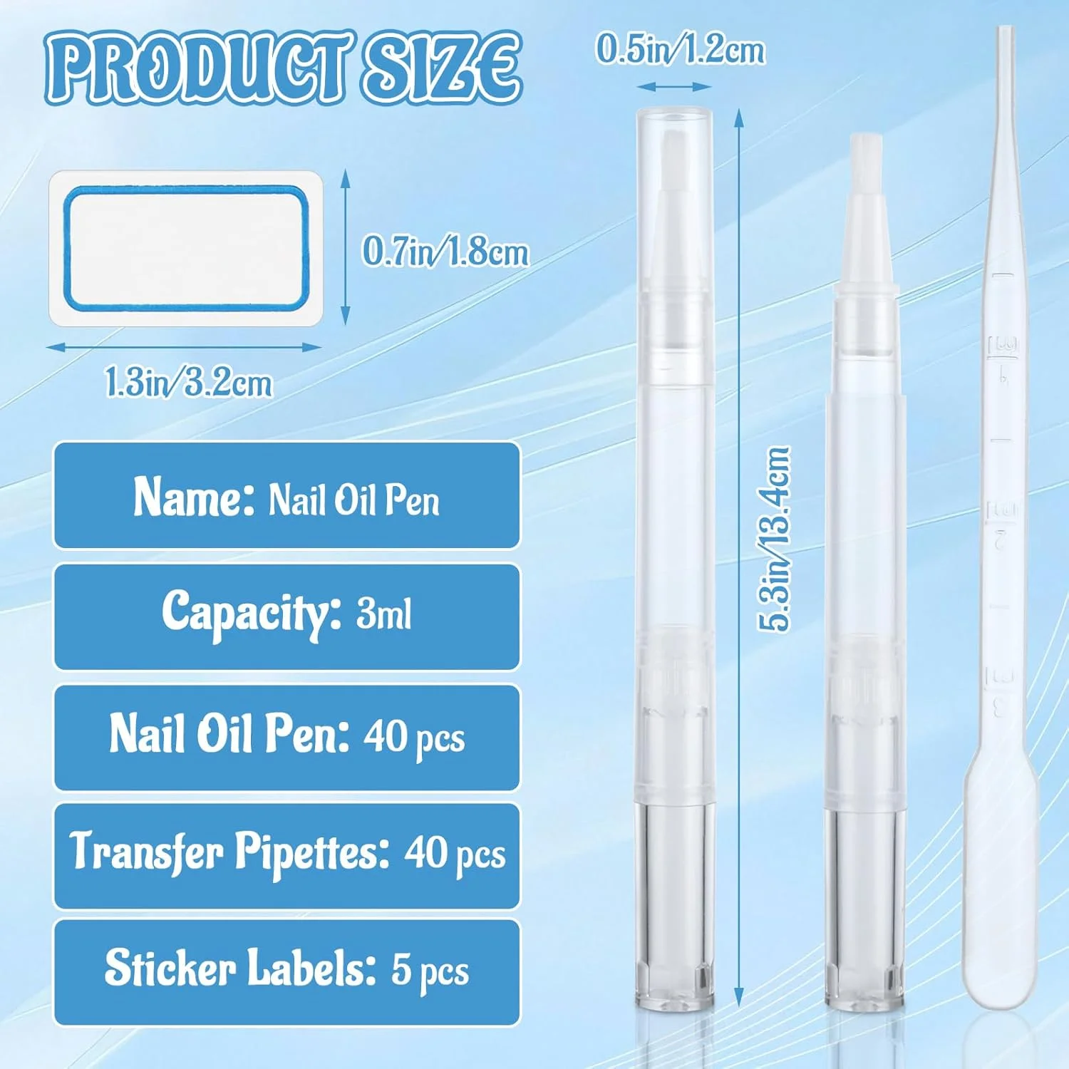 40 عدد قلم روغن کوتیکول 3 میلی لیتری، قلم خالی روغن ناخن، قلم های پیچشی شفاف با نوک برس، ظروف براق کننده لب آرایشی، لوله مایع رشد مژه به همراه 5 برچسب