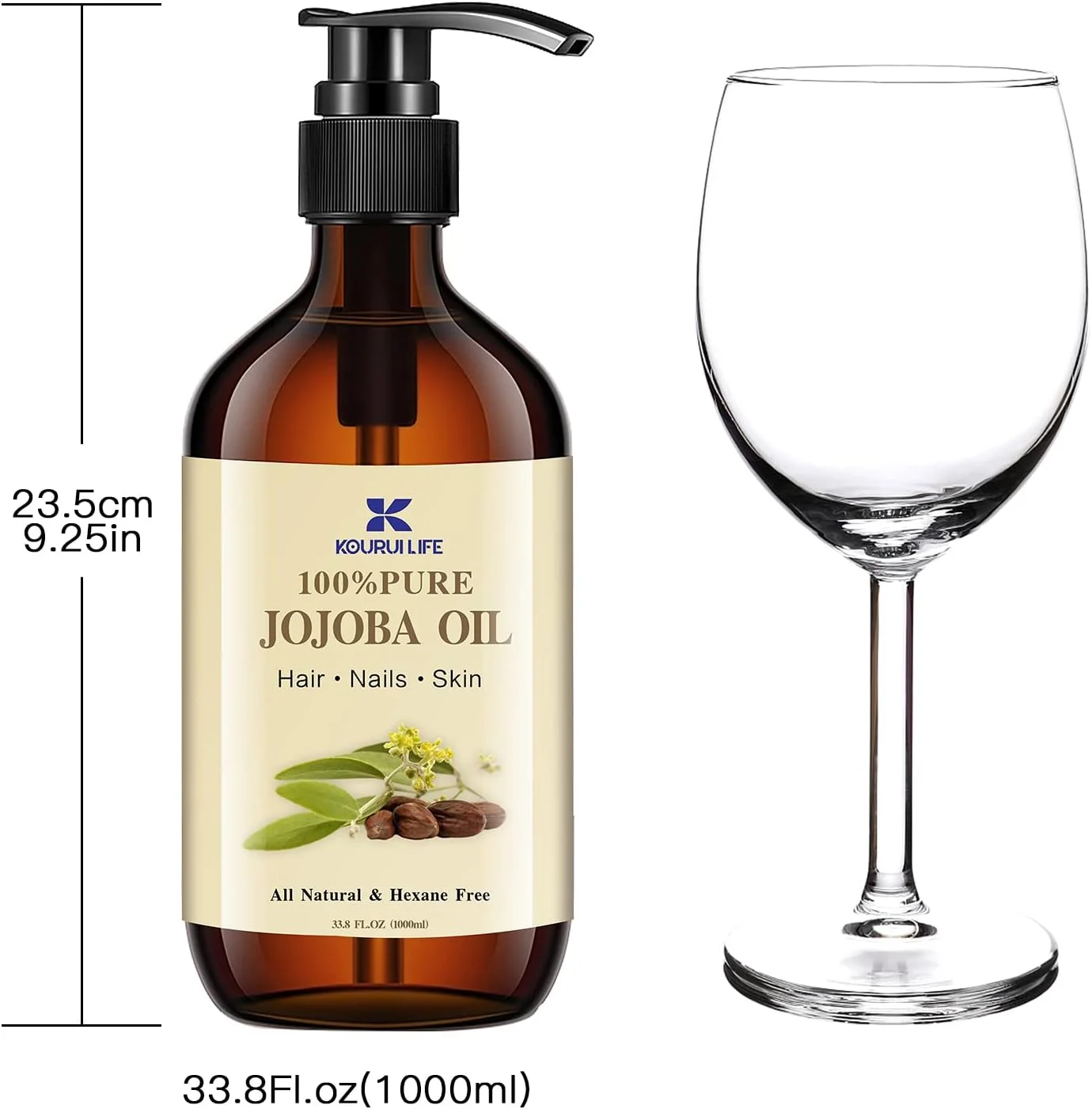 روغن جوجوبا ارگانیک 1 لیتر، 100% خالص، روغن مراقبت از پوست طبیعی - صورت، بدن، مو، ریش، ناخن - روغن های طبیعی بدن و محلول روغن کوتیکول برای صورت و مو