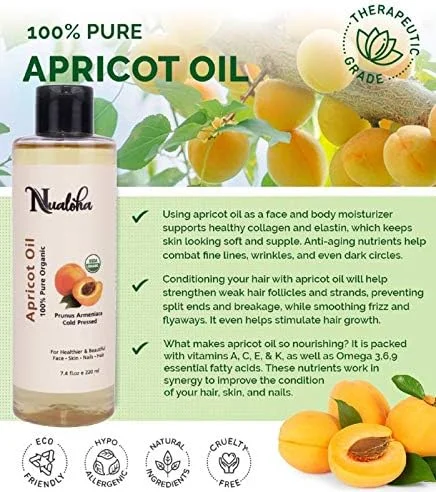 روغن هسته زردآلو ارگانیک - 100% خالص، پرس سرد، مرطوب کننده طبیعی ضد پیری برای پوست، مو، صورت، روغن حامل آروماتراپی - 220 میلی لیتر