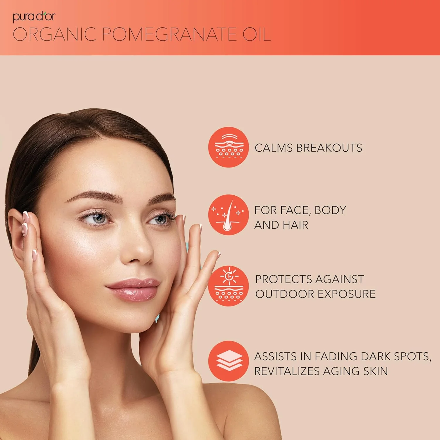 روغن انار ارگانیک ۴ اونسی PURA D'OR - روغن انار خالص و ممتاز دارای گواهی USDA، پرس سرد - روغن بدن ارگانیک برای مو، صورت و پوست - روغن پاک کننده خالص مرطوب کننده مو - روغن ترمیم کننده