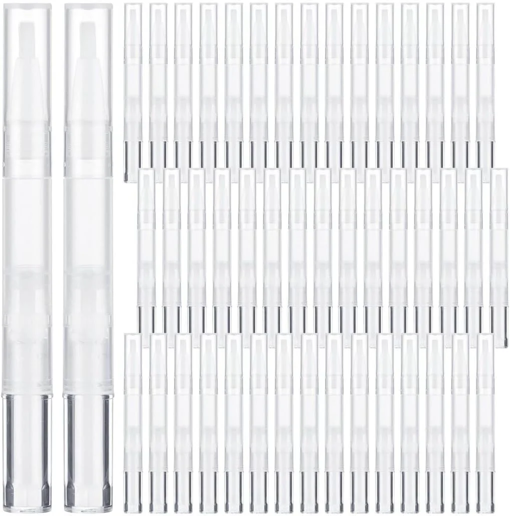 ۱۰۰ عدد قلم روغن کوتیکول خالی، قلم های پیچشی شفاف قابل شارژ مجدد ۳ میلی لیتری، قلم روغن ناخن خالی با نوک برس، لوله مایع رشد مژه، اپلیکاتورهای ظرف براق کننده لب آرایشی