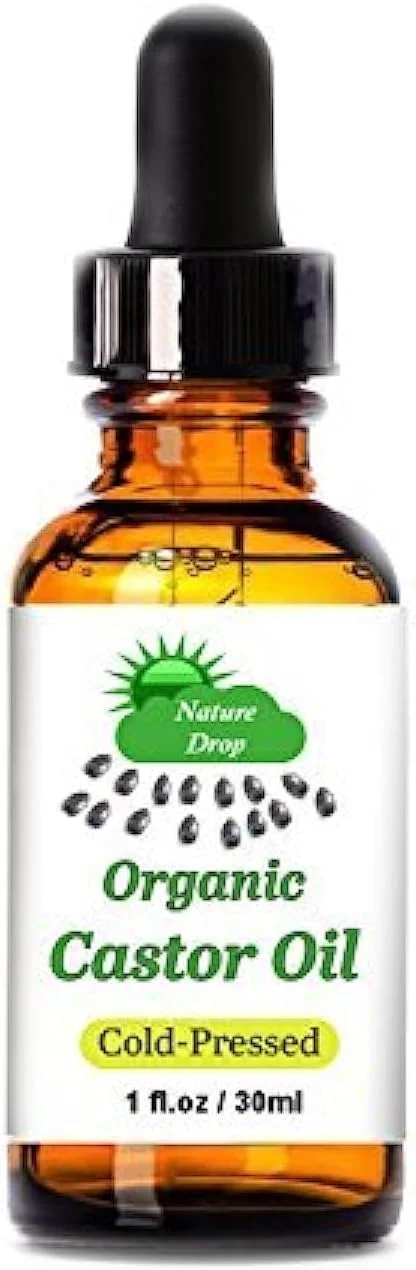روغن کرچک ارگانیک Nature Drop's - 100% خالص، تهیه شده با پرس سرد و بدون هگزان - بهترین روغن برای رشد مژه، مو، ابرو، صورت و پوست، سه بار فیلتر شده، عالی برای آکنه
