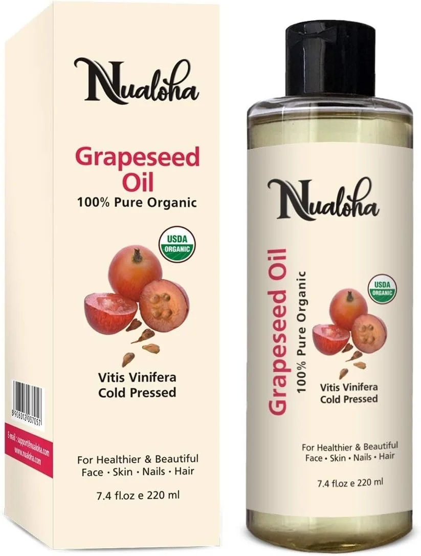 روغن هسته انگور ارگانیک، روغن خالص پرس سرد برای پوست مستعد آکنه، مراقبت از مو، پاک کننده صورت، مرطوب کننده ضد پیری برای چین و چروک و علائم کشش - 220 میلی لیتر