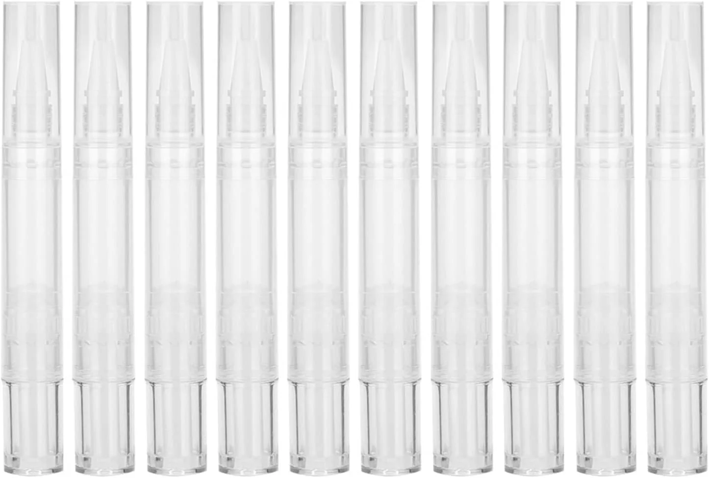 ۱۰ عدد قلم روغن کوتیکول خالی ۵ میلی لیتری، قلم پیچشی آرایشی شفاف قابل پر کردن مجدد، ظرف روغن لاک ناخن با نوک برس برای براق کننده لب، مایع رشد مژه، روغن مغذی