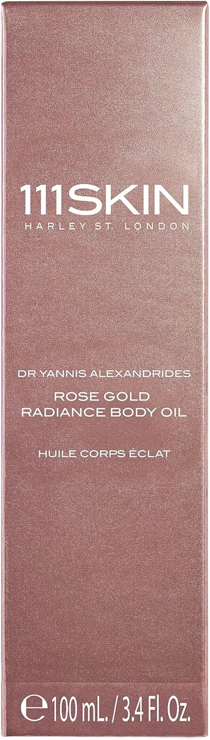 روغن بدن درخشان رز گلد 111Skin، روغن مرطوب کننده غیر چرب، روغن بدن تسکین دهنده حاوی عصاره گل رز دمشقی، ریزجلبک سبز و بابونه، 100 میلی لیتر