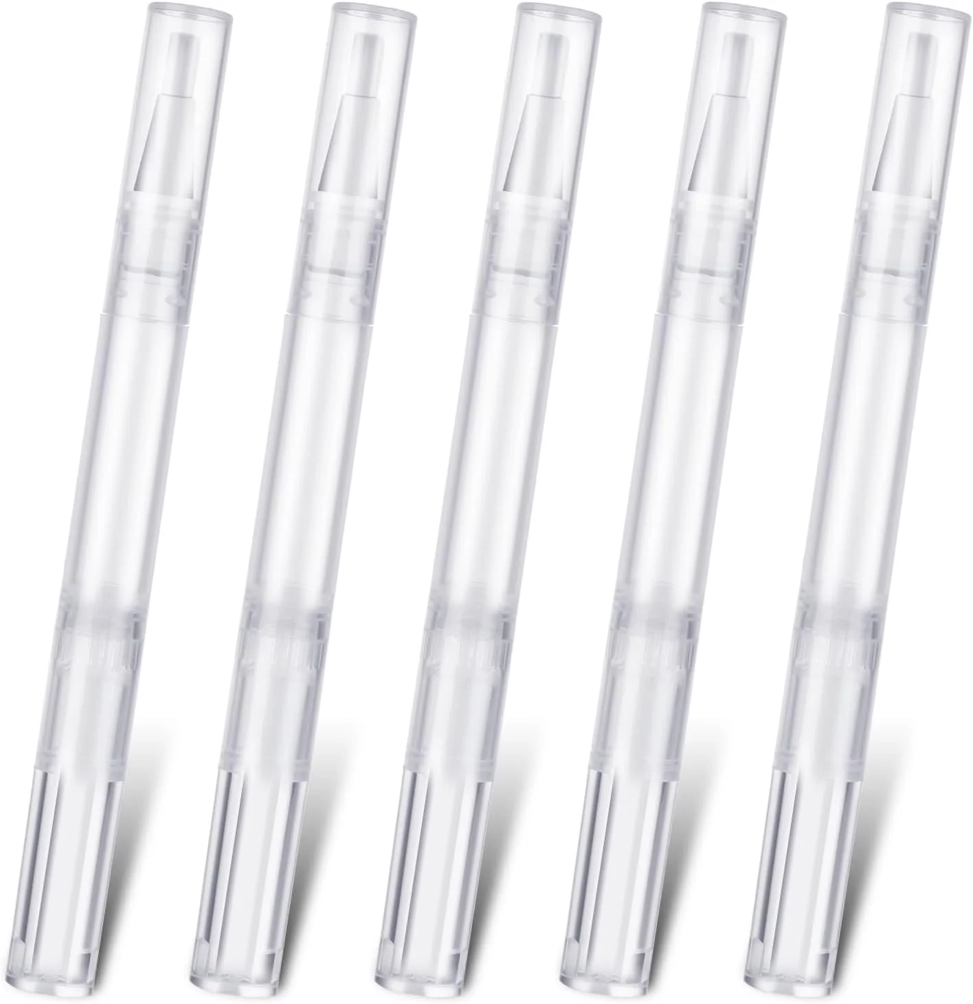قلم روغن ناخن 3 میلی لیتری، قلم پیچشی شفاف خالی با نوک برس، لوله های براق کننده لب پخش کننده شفاف، اپلیکاتورهای ظرف لوازم آرایشی برس برای روغن ناخن، مایع رشد مژه (بسته 5 عددی)