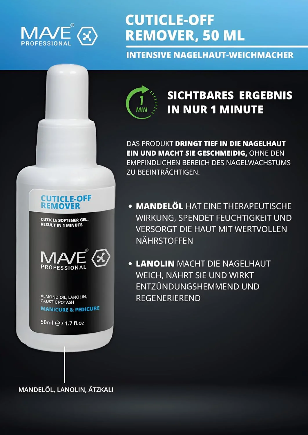 از بین برنده پوست مرده اطراف ناخن MAVE - ژل نرم کننده با روغن بادام و لانولین - مانیکور و پدیکور - مراقبت از پوست اطراف ناخن و دیواره ناخن - 50 میلی لیتر