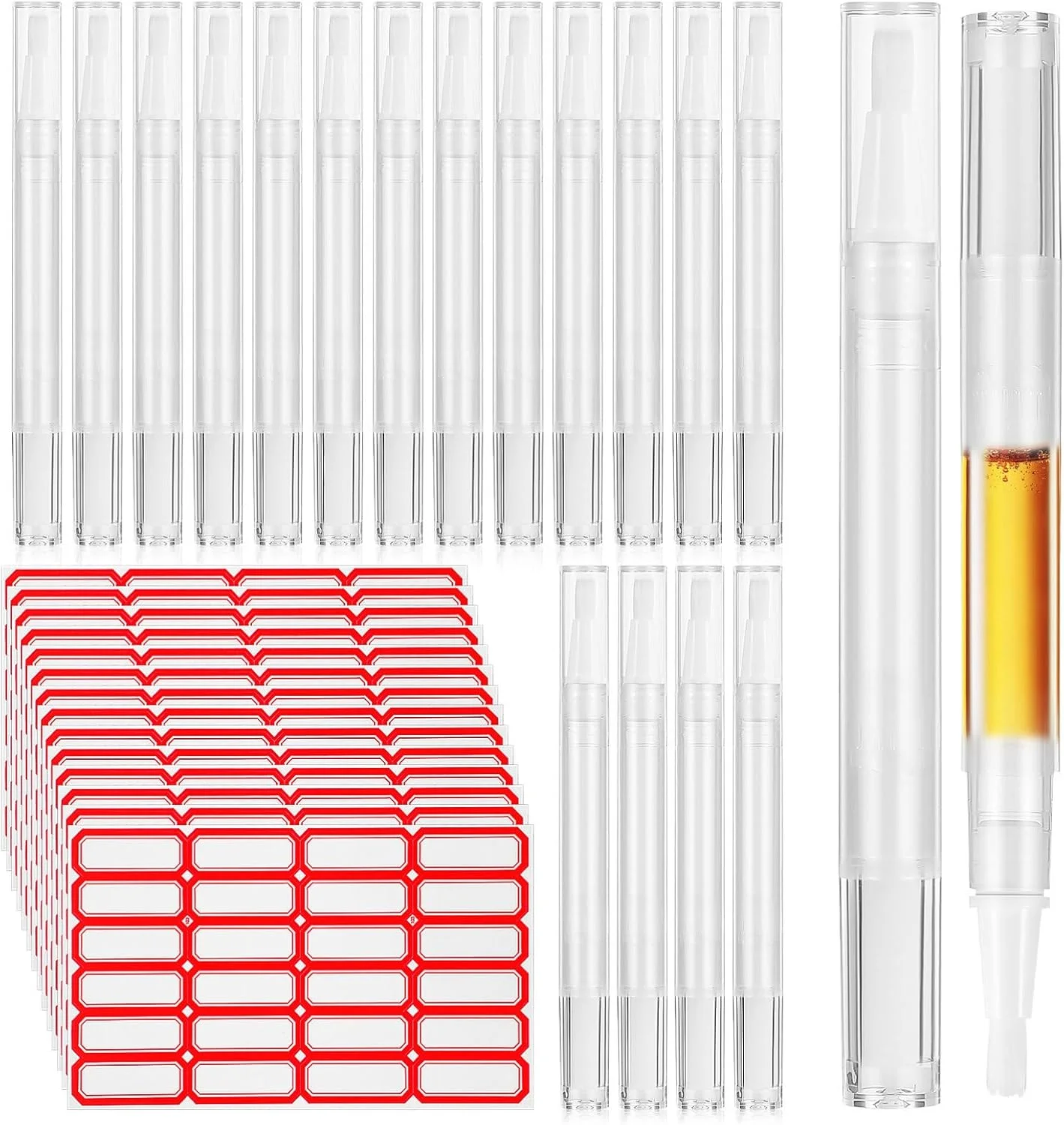 بیوتی پرتی ۴۰ عدد قلم روغن کوتیکول ۳ میلی لیتری با برچسب، قلم های پیچشی خالی قابل پر کردن مجدد، قلم های براق لب نمونه با نوک برس برای مسافرت