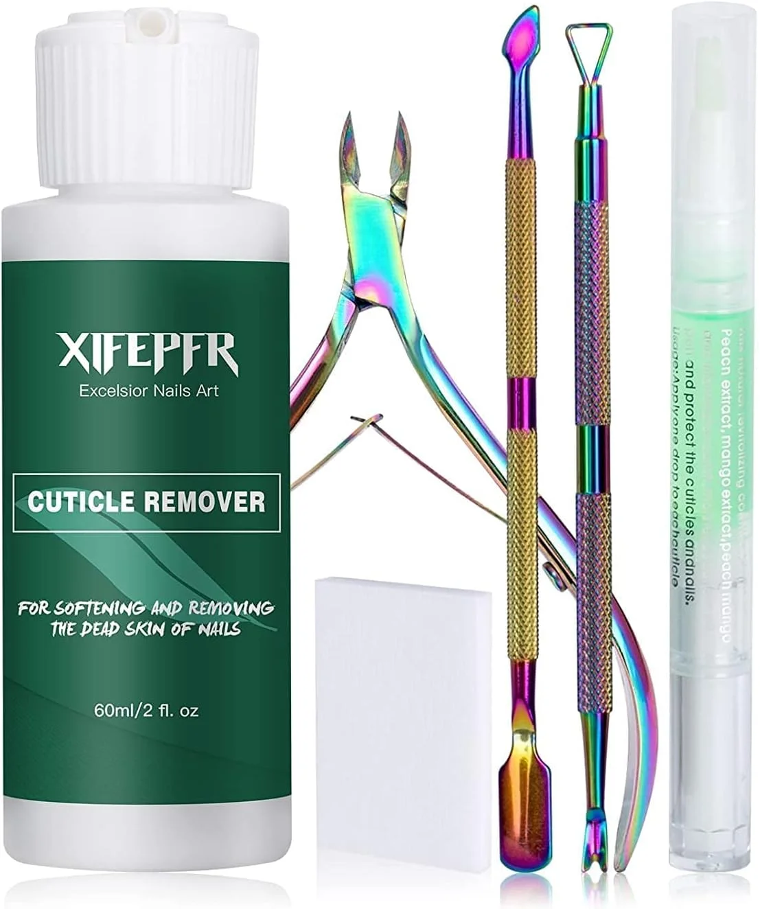 ست از بین برنده پوست مرده اطراف ناخن - کرم از بین برنده پوست مرده و روغن مخصوص، ابزار مرتب کننده/قیچی، عقب زننده پوست و پدهای پنبه ای ناخن برای مانیکور حرفه ای، هدیه برای خانم ها