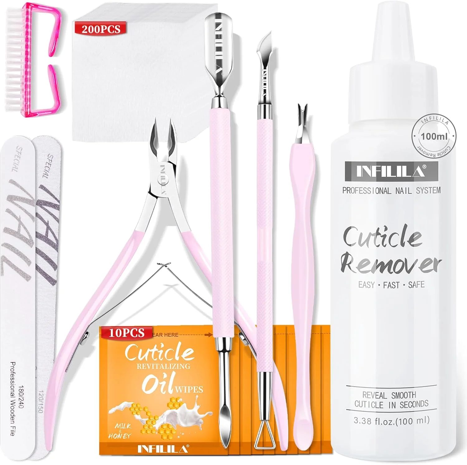 مجموعه ابزار کوتیکول ان ایکس جی اینفیلیلا، مجموعه مانیکور زنانه شامل مایع از بین برنده کوتیکول نرم کننده کوتیکول ۱۰۰ میلی لیتر، نیپر کوتیکول، عقب زن کوتیکول، روغن کوتیکول، ۲۰۰ عدد پد ناخن