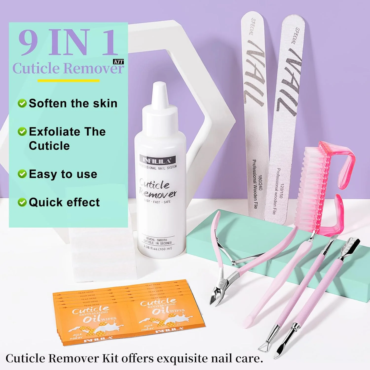 مجموعه ابزار کوتیکول ان ایکس جی اینفیلیلا، مجموعه مانیکور زنانه شامل مایع از بین برنده کوتیکول نرم کننده کوتیکول ۱۰۰ میلی لیتر، نیپر کوتیکول، عقب زن کوتیکول، روغن کوتیکول، ۲۰۰ عدد پد ناخن