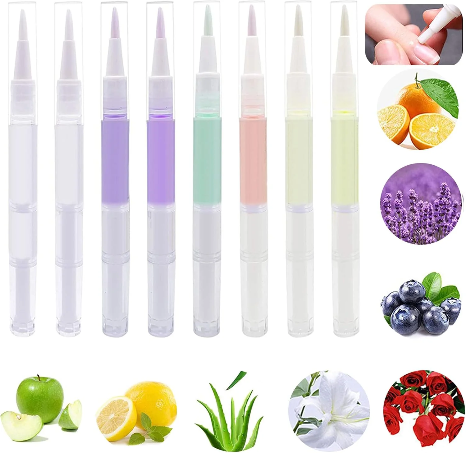 مجموعه ۸ عددی قلم روغن کوتیکول، قلم احیا کننده کوتیکول با برس نرم، روغن کوتیکول برای مرطوب کردن و درمان ناخن، ترمیم کوتیکول، ۸ رایحه میوه ای