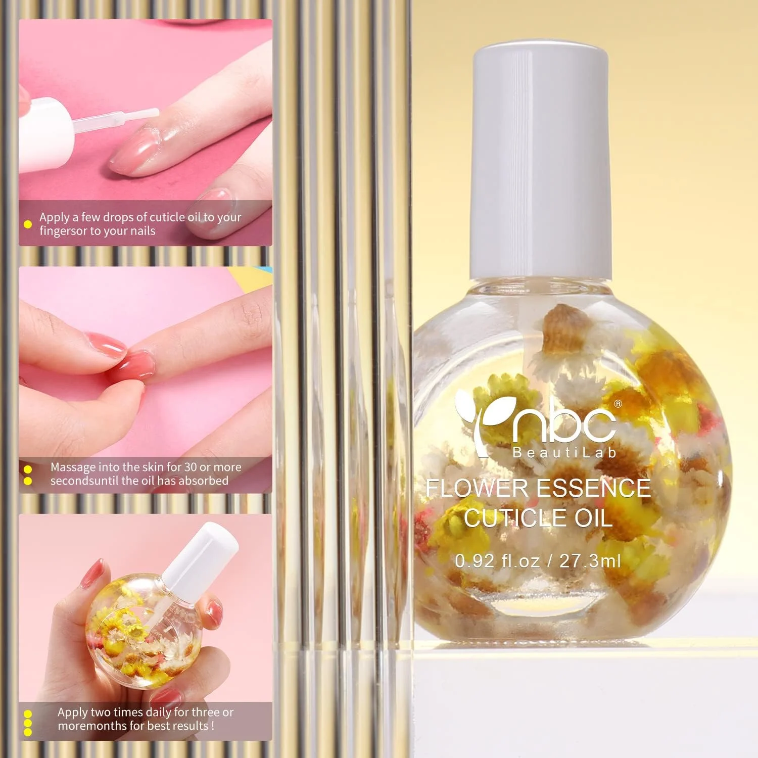 روغن کوتیکول با عصاره گل. حاوی مواد طبیعی و ویتامین E برای مرطوب کردن و فعال کردن لایه شاخی ترک خورده و سخت. ۲۷ میلی لیتر روغن کوتیکول با عصاره گل. حاوی مواد طبیعی و ویتامین E برای مرطوب کردن و فعال کردن لایه شاخی ترک خورده و سخت. ۲۷ میلی لیتر