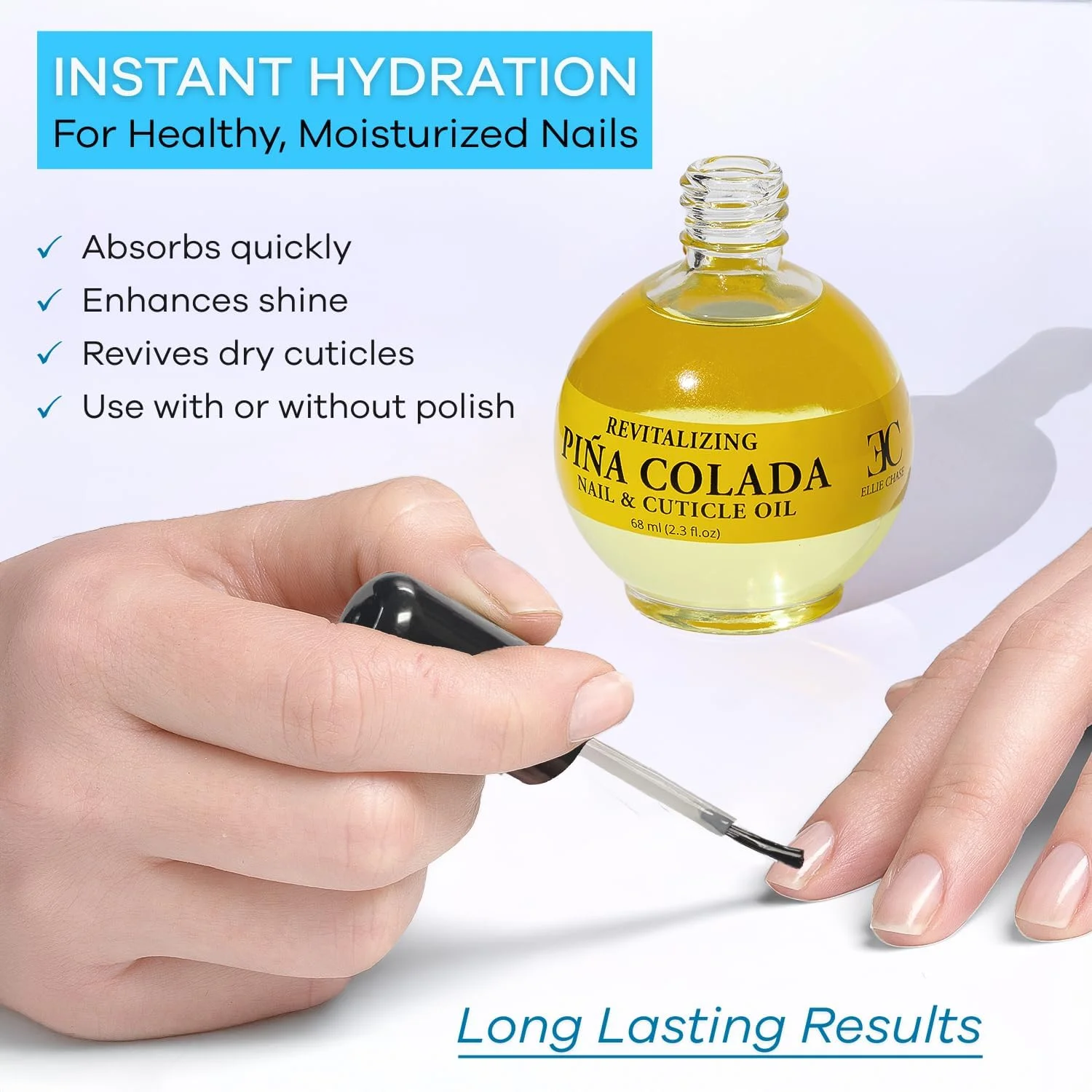 روغن مرطوب کننده کوتیکول و مراقبت از ناخن الی چیس 68 میلی لیتر - با رایحه پینا کولادا - غنی شده با روغن جوجوبا، آلوئه ورا، ویتامین E - آبرسانی، ترمیم، مرطوب کننده، تقویت کننده و رشد ناخن و کوتیکول