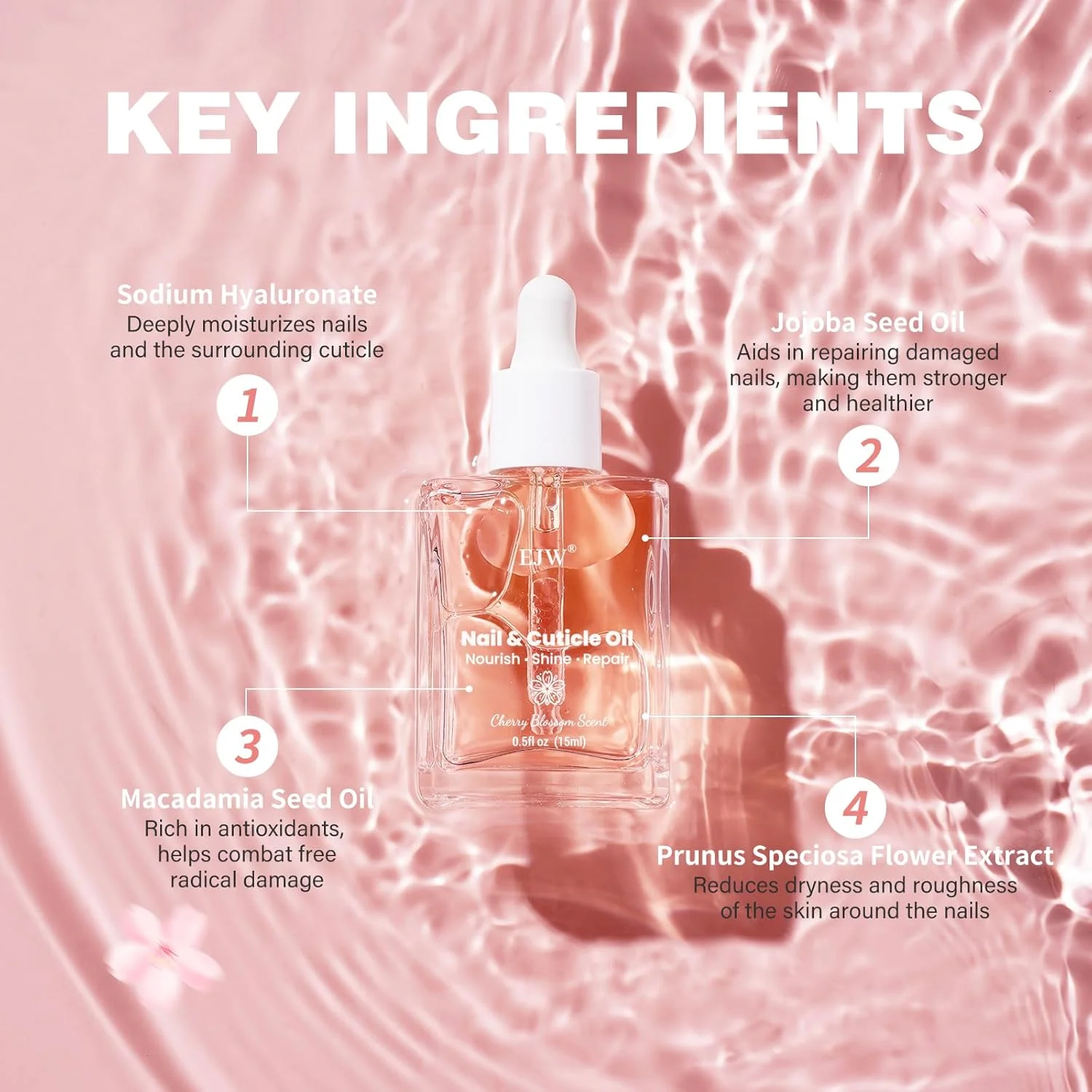 روغن ناخن و کوتیکول شکوفه گیلاس - آبرسانی نهایی، ترمیم با عصاره واقعی شکوفه گیلاس - فاقد پارابن، وگان و بدون تست حیوانی - 15 میلی لیتر