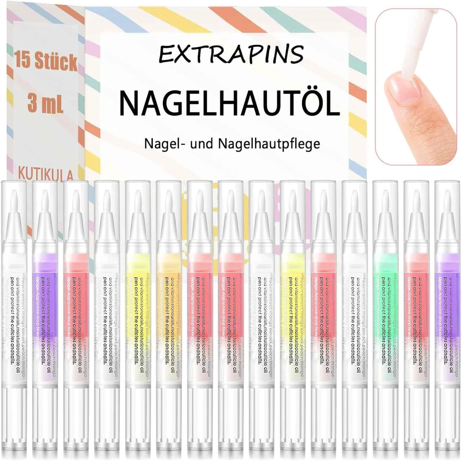 مجموعه 15 عددی روغن کوتیکول، قلم روغن ناخن، قلم مراقبت از ناخن، قلم روغن کوتیکول ناخن برای ترمیم ناخن های ترک خورده و خشک، مرطوب کننده، روغن ناخن، قلم روغن کوتیکول