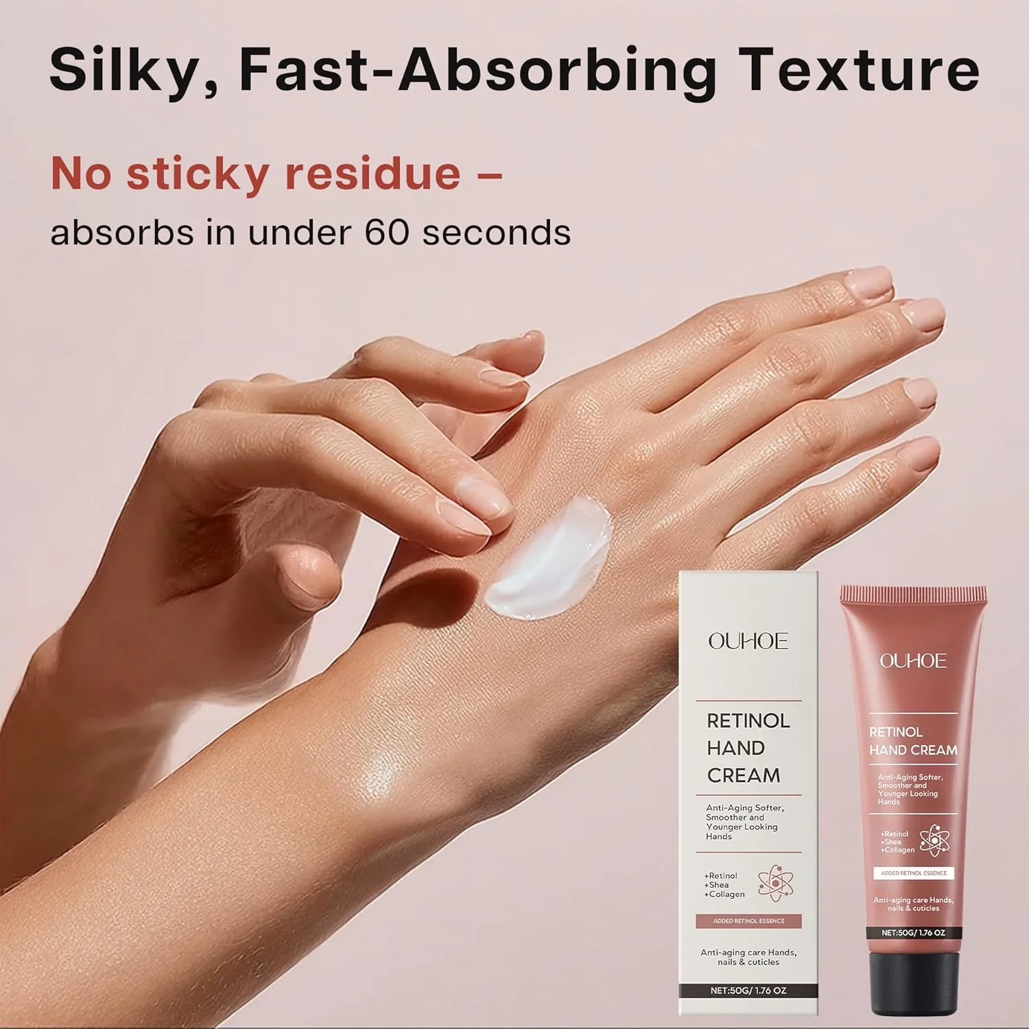 کرم دست ضد پیری رتینول با کلاژن و شی باتر - کرم مرطوب کننده دست و کوتیکول برای پوستی نرم و جوان، 50 گرم کرم دست ضد پیری رتینول با کلاژن و شی باتر - کرم مرطوب کننده دست و کوتیکول برای پوستی نرم و جوان، 50 گرم