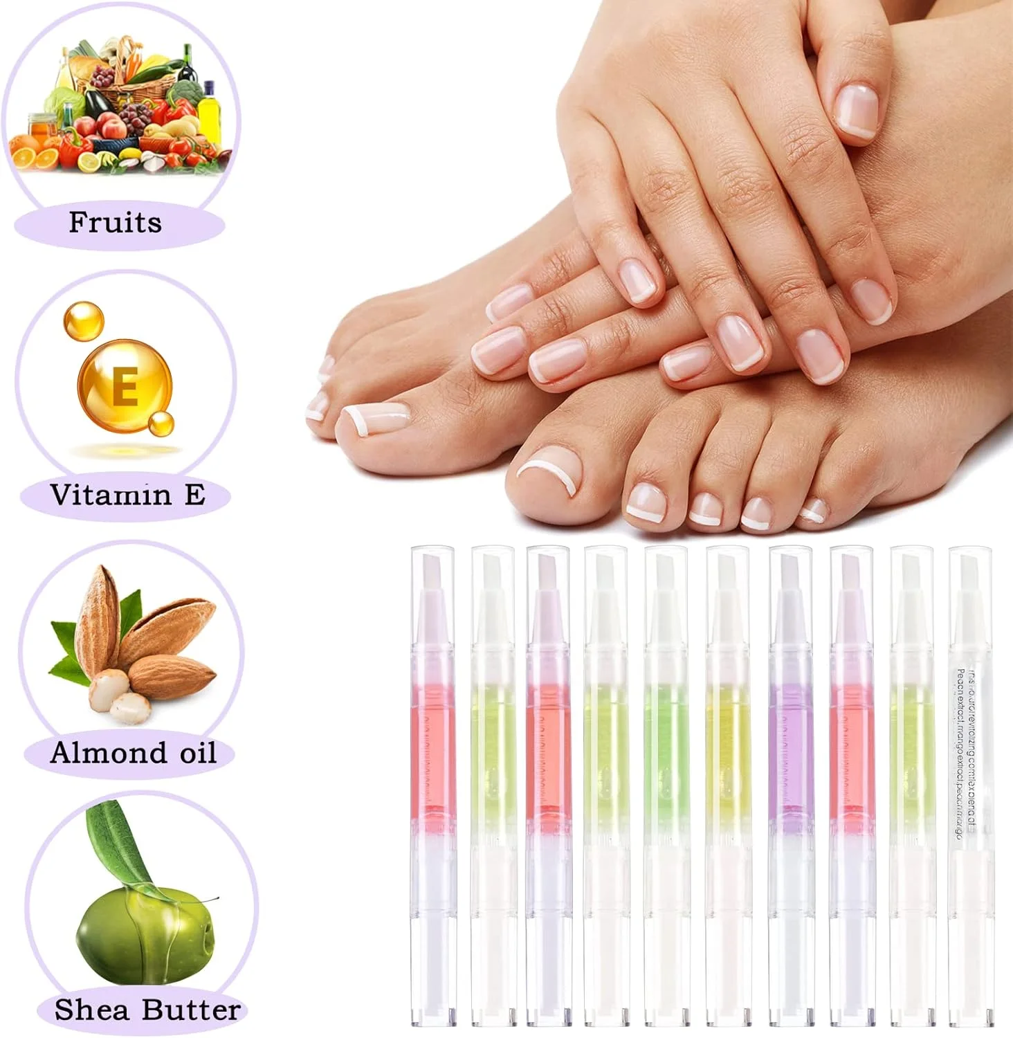 روغن کوتیکول برای مراقبت از ناخن، مجموعه 10 عددی قلم روغن احیا کننده کوتیکول با رایحه های مختلف، قلم های روغن ناخن با مواد طبیعی، قلم احیا کننده با برس نرم، روغن کوتیکول برای جلوگیری از ترک خوردن ناخن (10 عدد)
